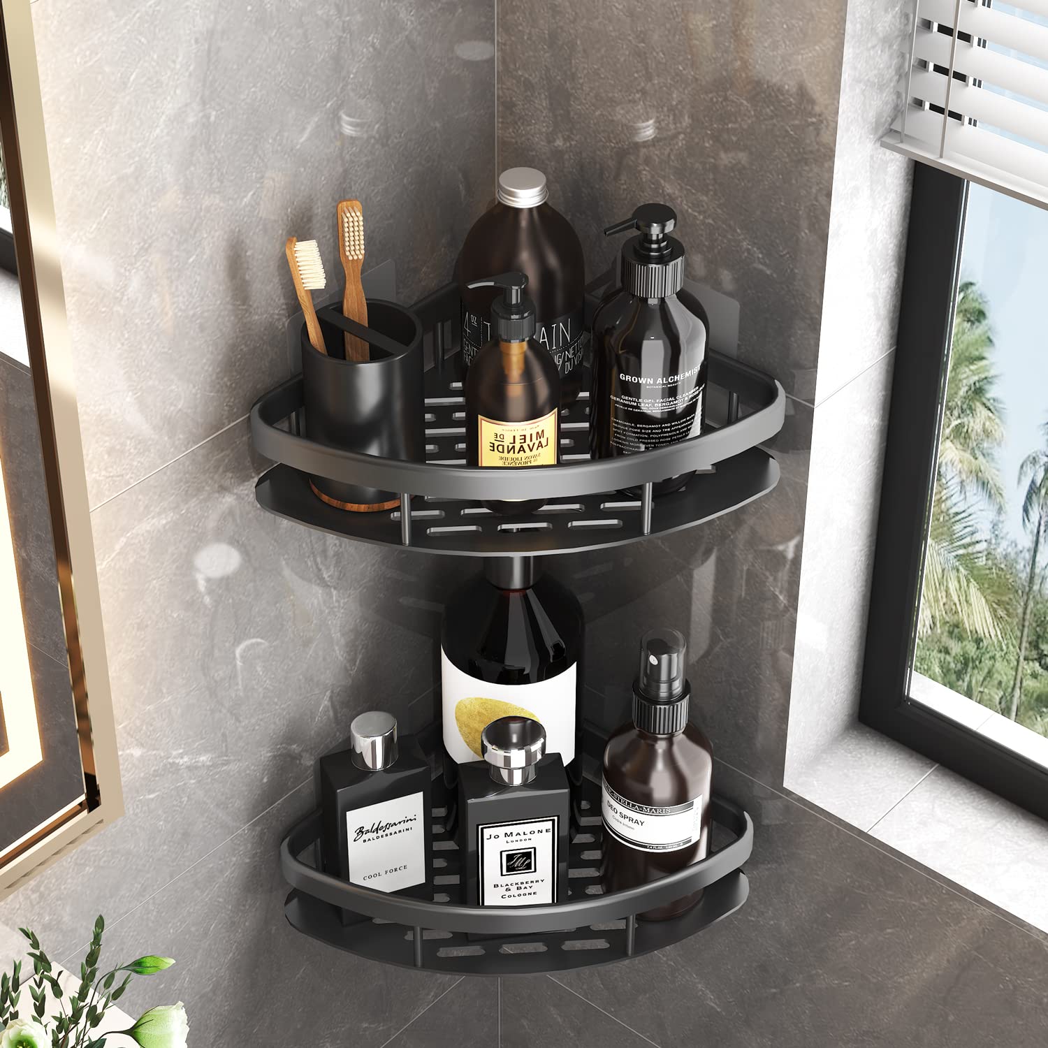 Kit 2 Shelf For Bathroom Corner Shampoo Holder Soap Niche Organizer Kitchen Laundry Room Heavy Duty Aluminum Industrial Style Cl