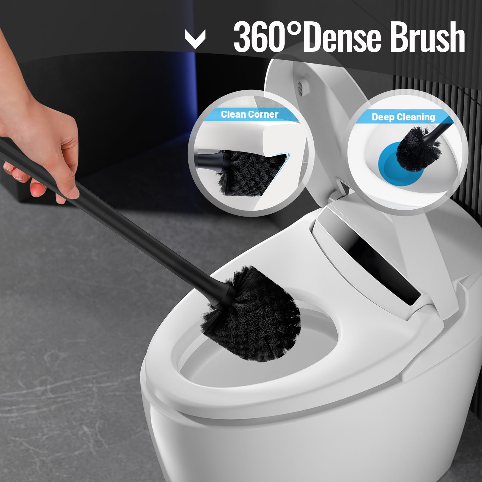 Toilet Brush And Plunger Set,Plunger And Brush Set With Upgraded Rubber Plunger,Toilet Plunger And Brush Set With 360Dense Brush