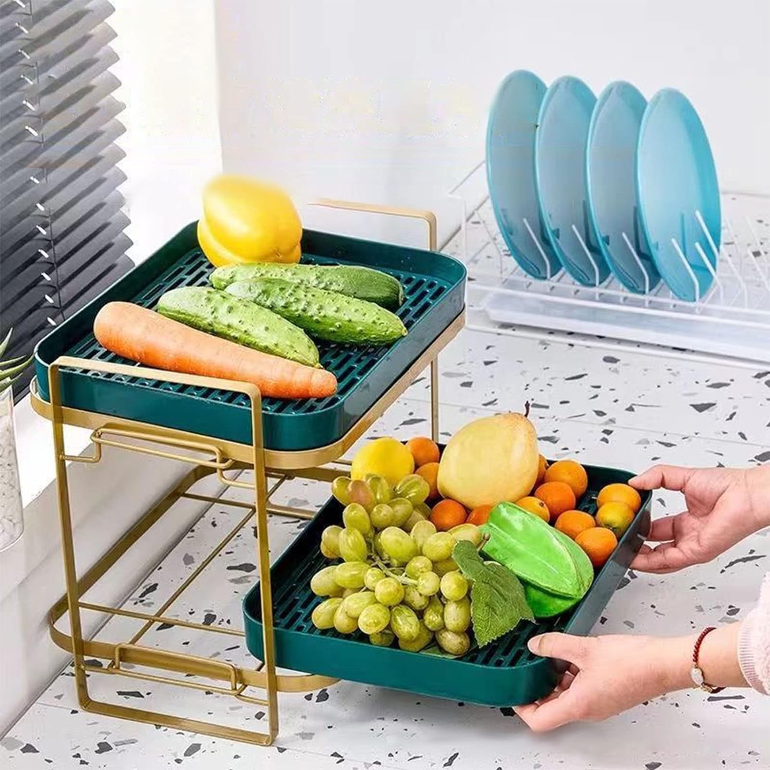 Kitwe Water Cup Holder Glass Cup Storage Rack Double Layer Simple Seasoning Bottle Storage Shelf Bathroom Kitchen Desk Organizer