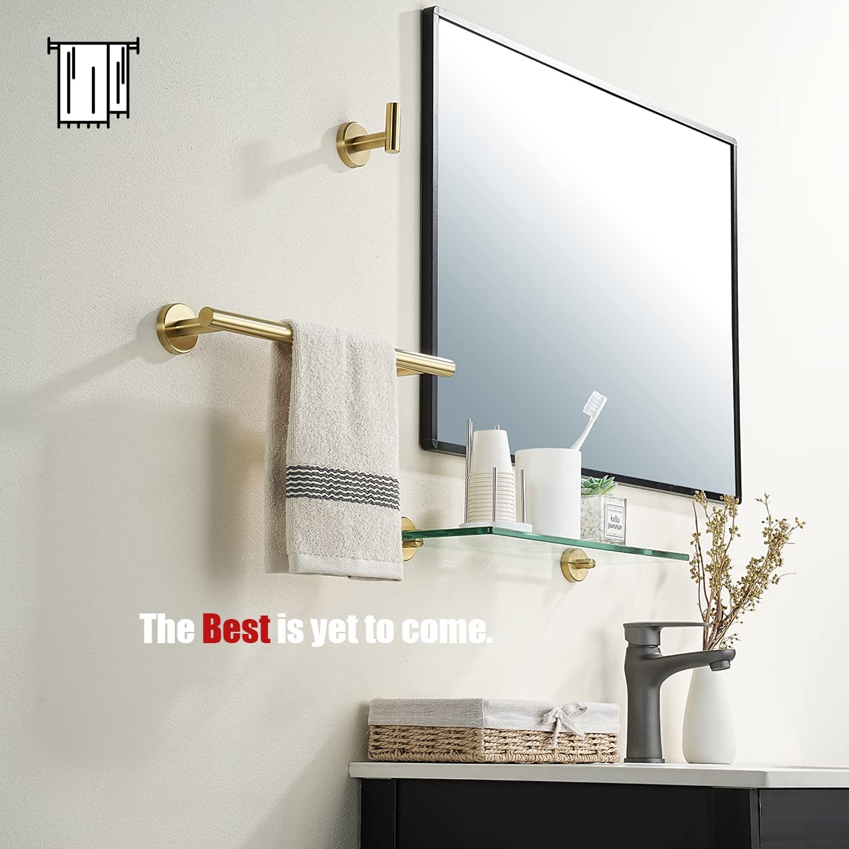 JQK Bathroom Towel Bar  12 Inch 304 Stainless Steel Thicken 0.8mm Towel Rack  Towel Holder Brushed Gold Wall Mount  Total Length 15 Inch TB110L12-BG
