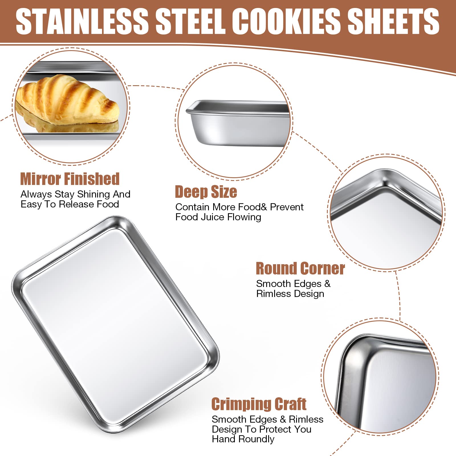 Potchen Baking Sheet Pan Set Cookie Sheet Small Toaster Oven Pans Stainless Steel Tray Barbecue Grill Pan Rectangle Trays Oven,