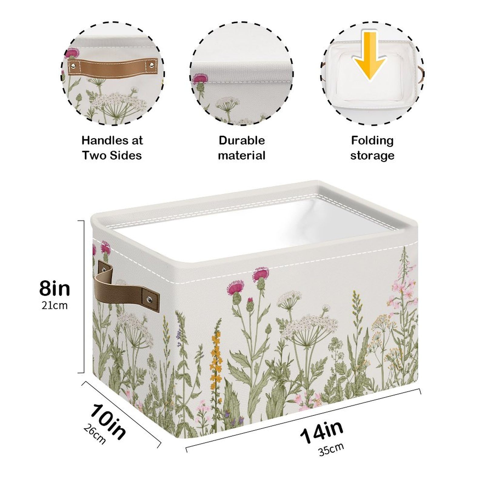 Storage Basket Gift Baskets With Handles Foldable Decorative Canvas Storage Bin For Living Room Shelves Office Clothes, 14X10X8