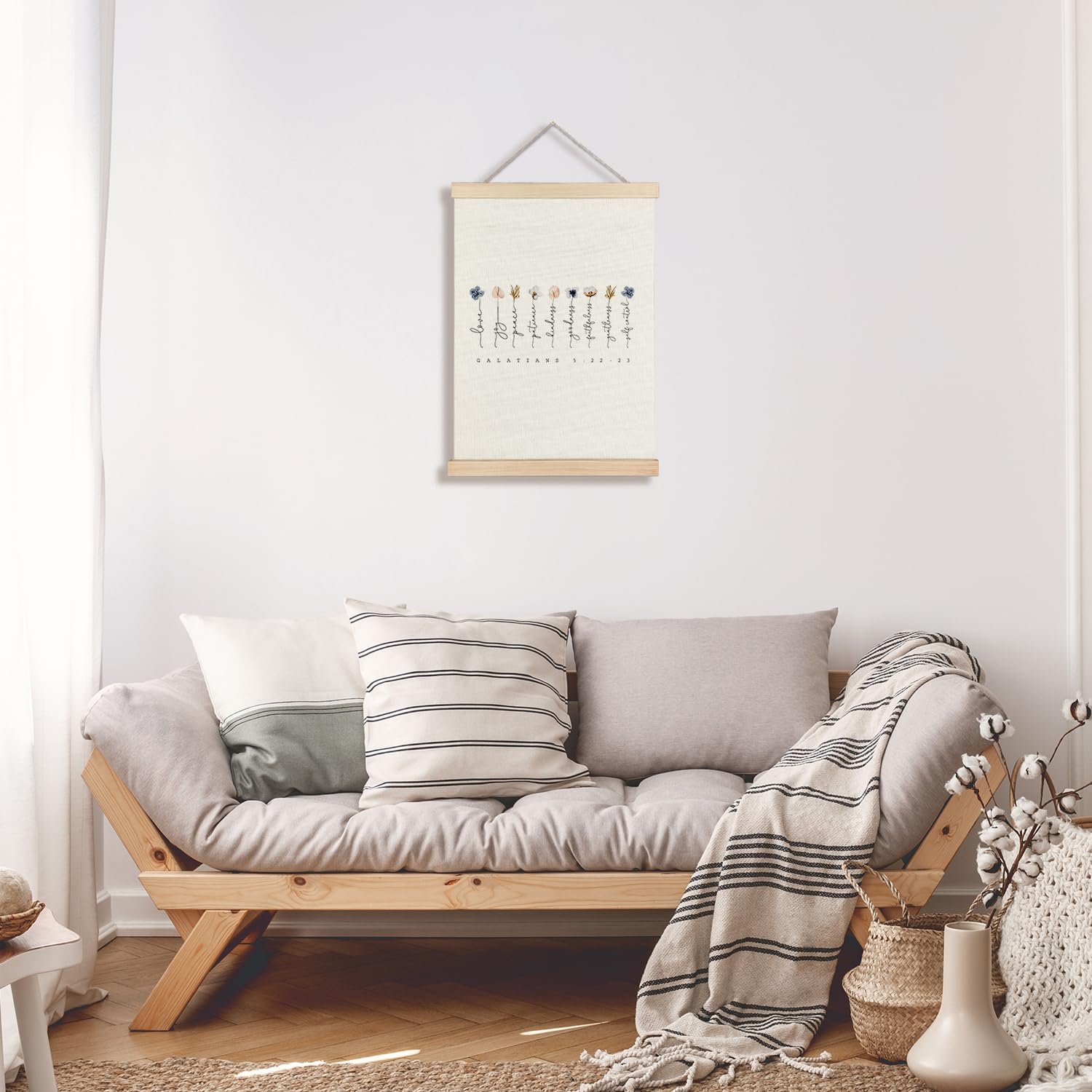 Supwhd Fruit Of The Spirit Wall Art With Wooden Poster Hanger, Boho Floral Christian Bible Verses Posters Wall Art Decor, Christ