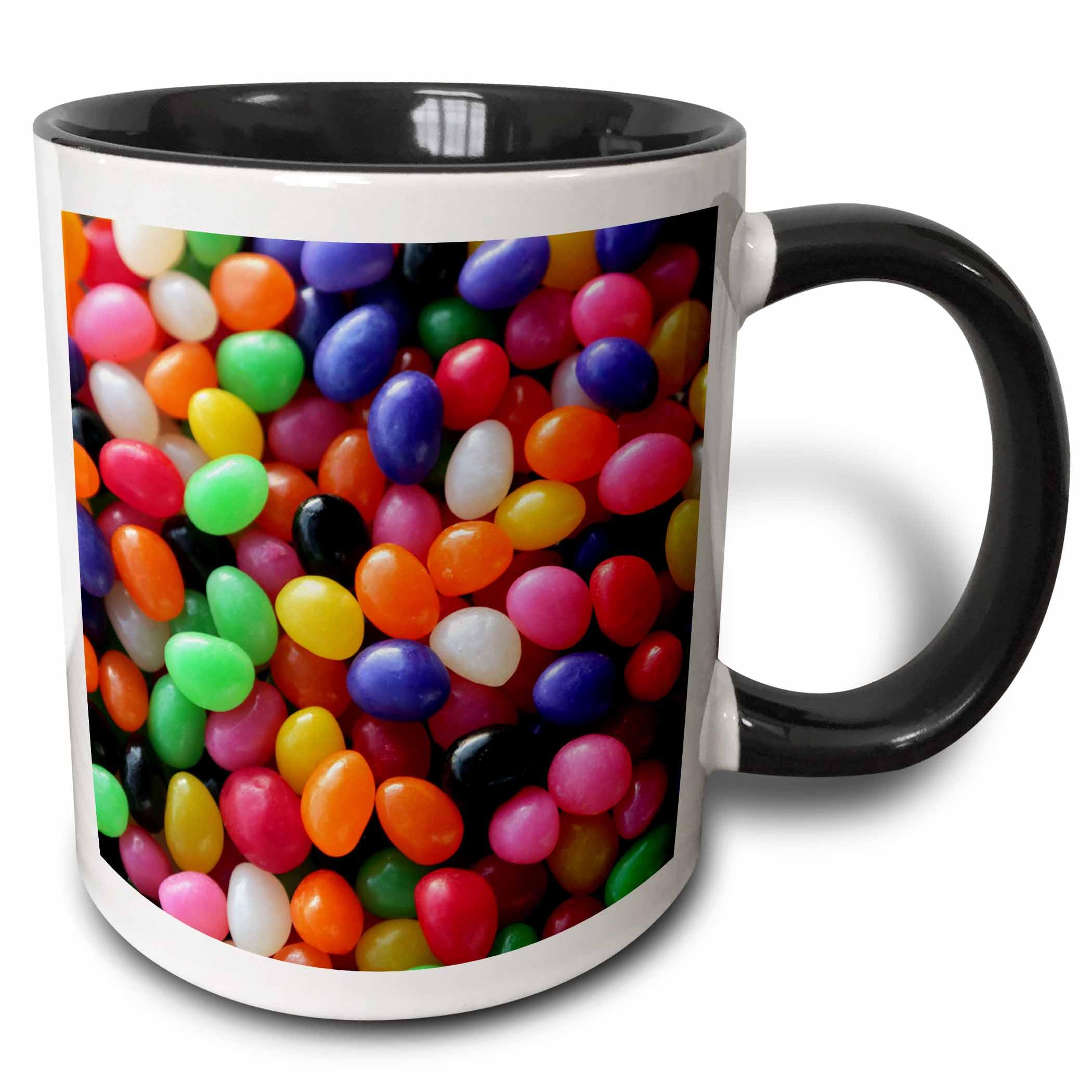3dRose Close up photograph of brightly colored jelly beans. 11oz Two-Tone Black Mug