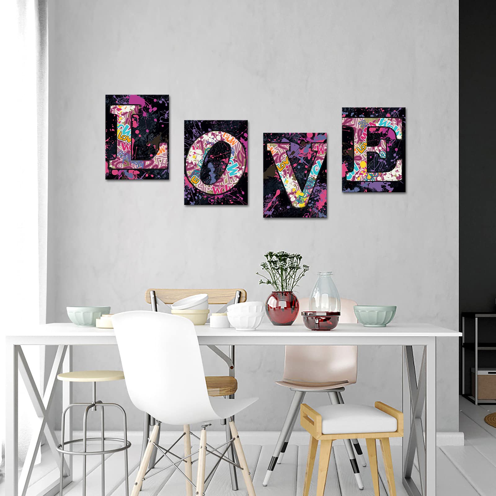 Love Wall Art Graffiti Painting On Canvas Colorful Love Print Pictures Romantic Poster Artwork For Bedroom Bathroom Decor Framed
