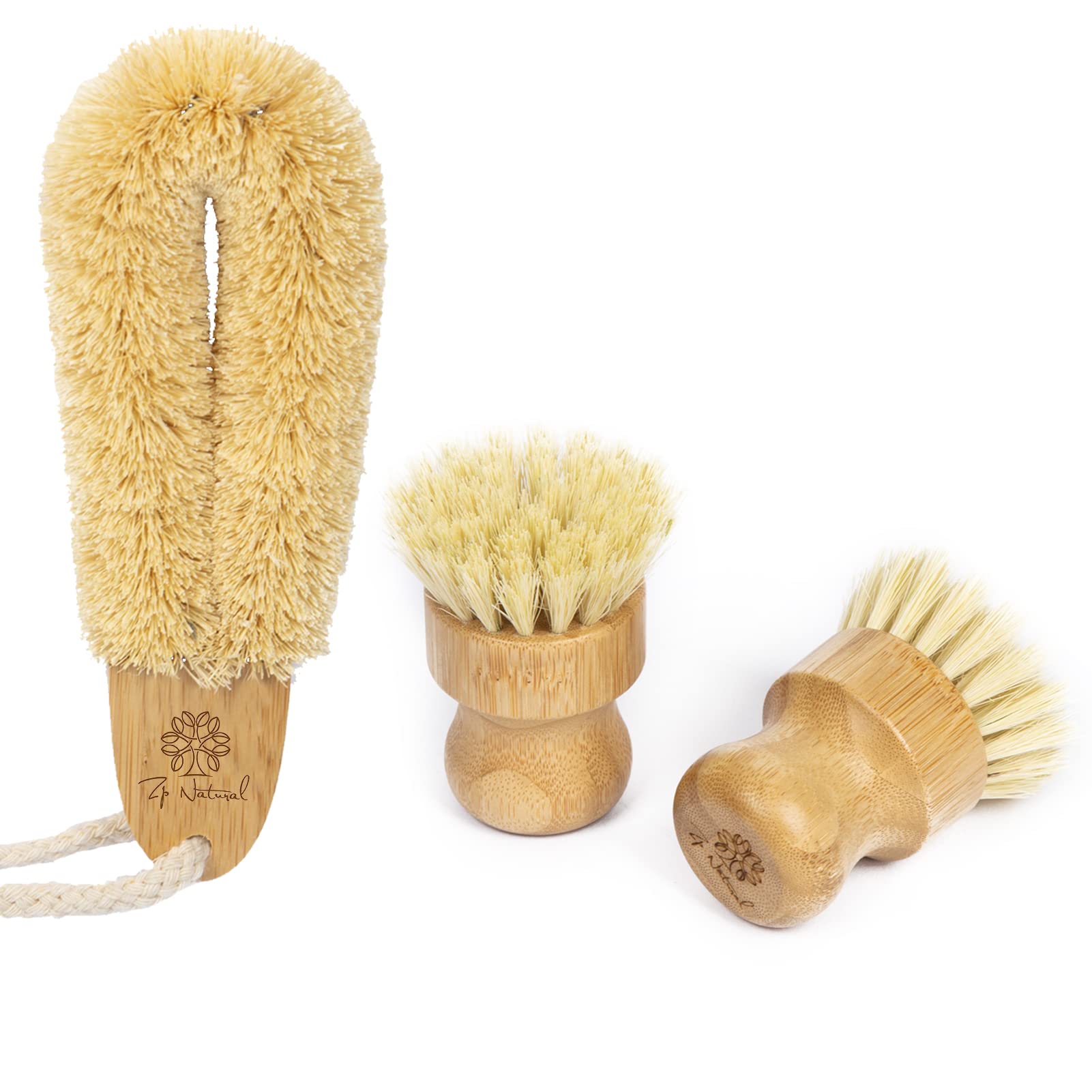 Bamboo Dish Scrub Brushes, Zp Natural 3Pack Kitchen Wooden Cleaning Scrubbers Set For Cleaning Pots, Pans And Vegetables