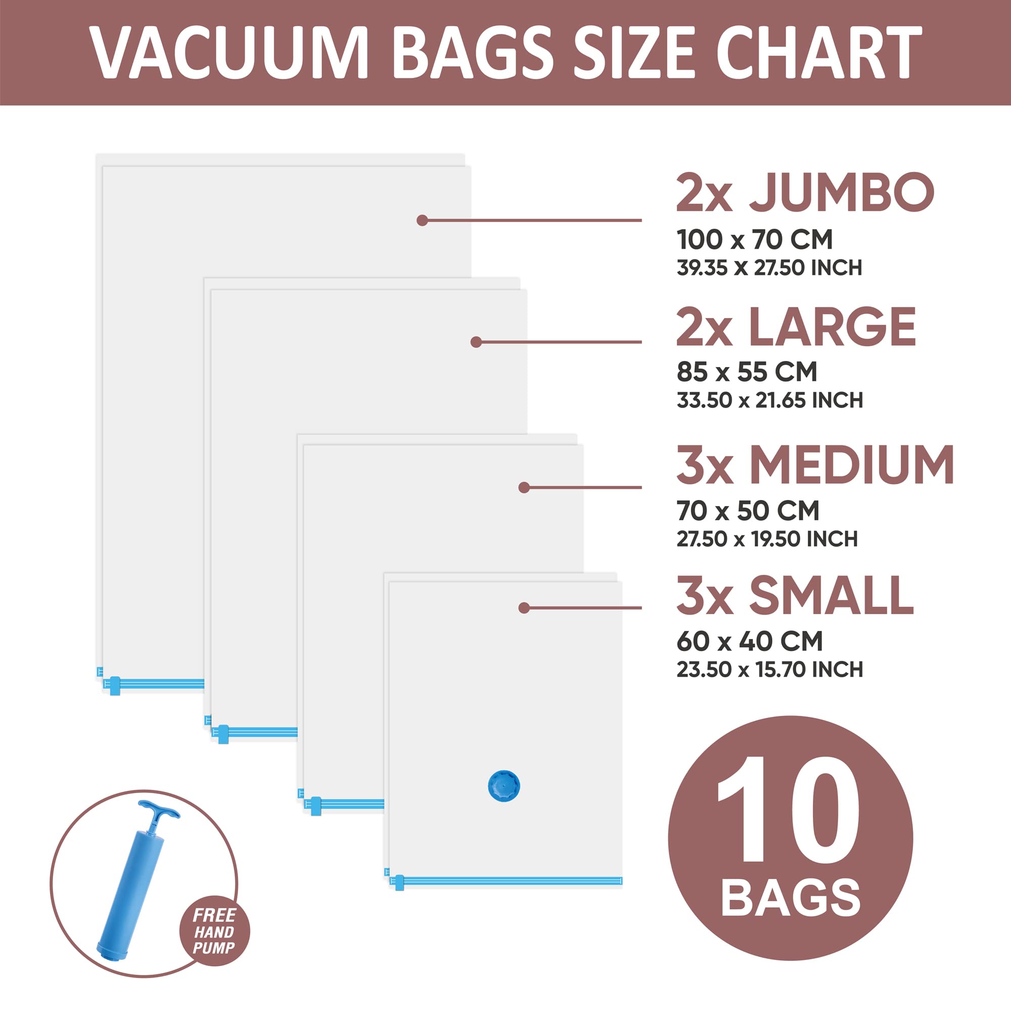 10 Space Saver Vacuum Storage Bags  Vacuum Sealed Storage Bags (2 Jumbo/2 Large/3 Medium/3 Small) with Hand Pump  Vacuum Seal Bags for Clothing  Comforters  Pillows  Towel  Blanket Storage  Bedding