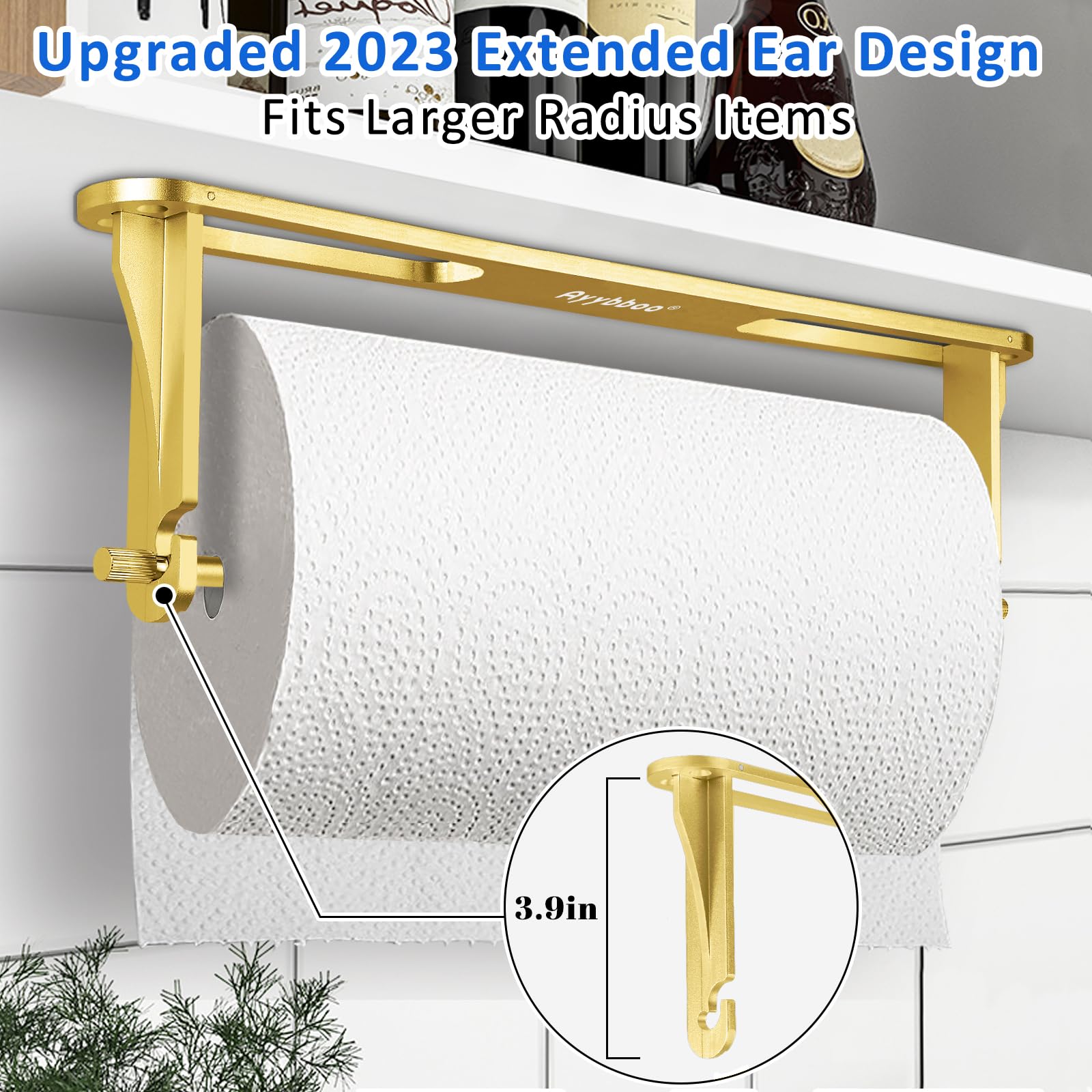 Paper Towel Holder Under Cabinet, Ayybboo Wall Mount Paper Towel Holder, For Kitchen Or Bathroom Self-Adhesive Or Drill Mounting