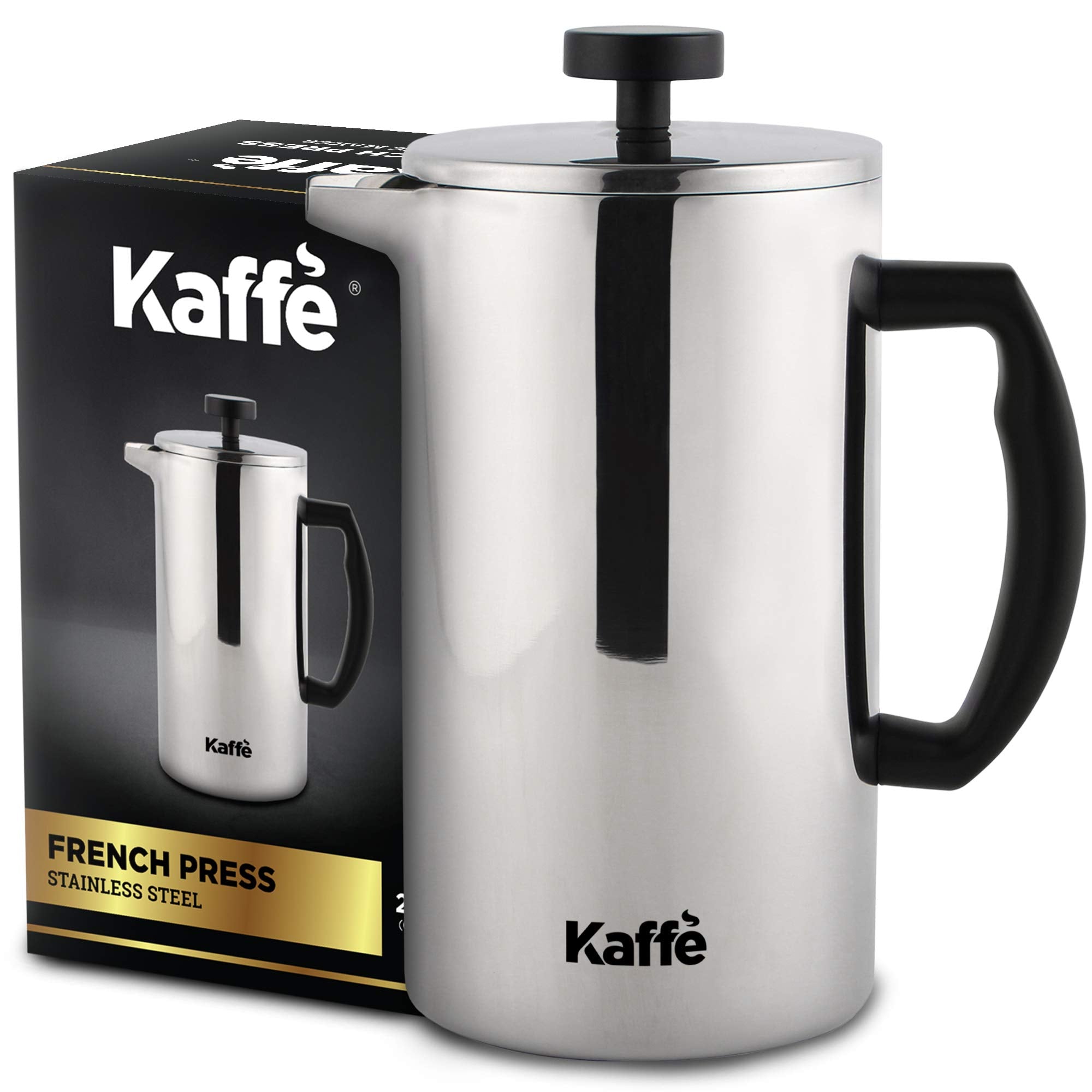 Kaffe Stainless Steel French Press Coffee Maker (27Oz / 0.8L) - Double-Wall Insulated Coffee Press Stainless Steel - Travel & Ca