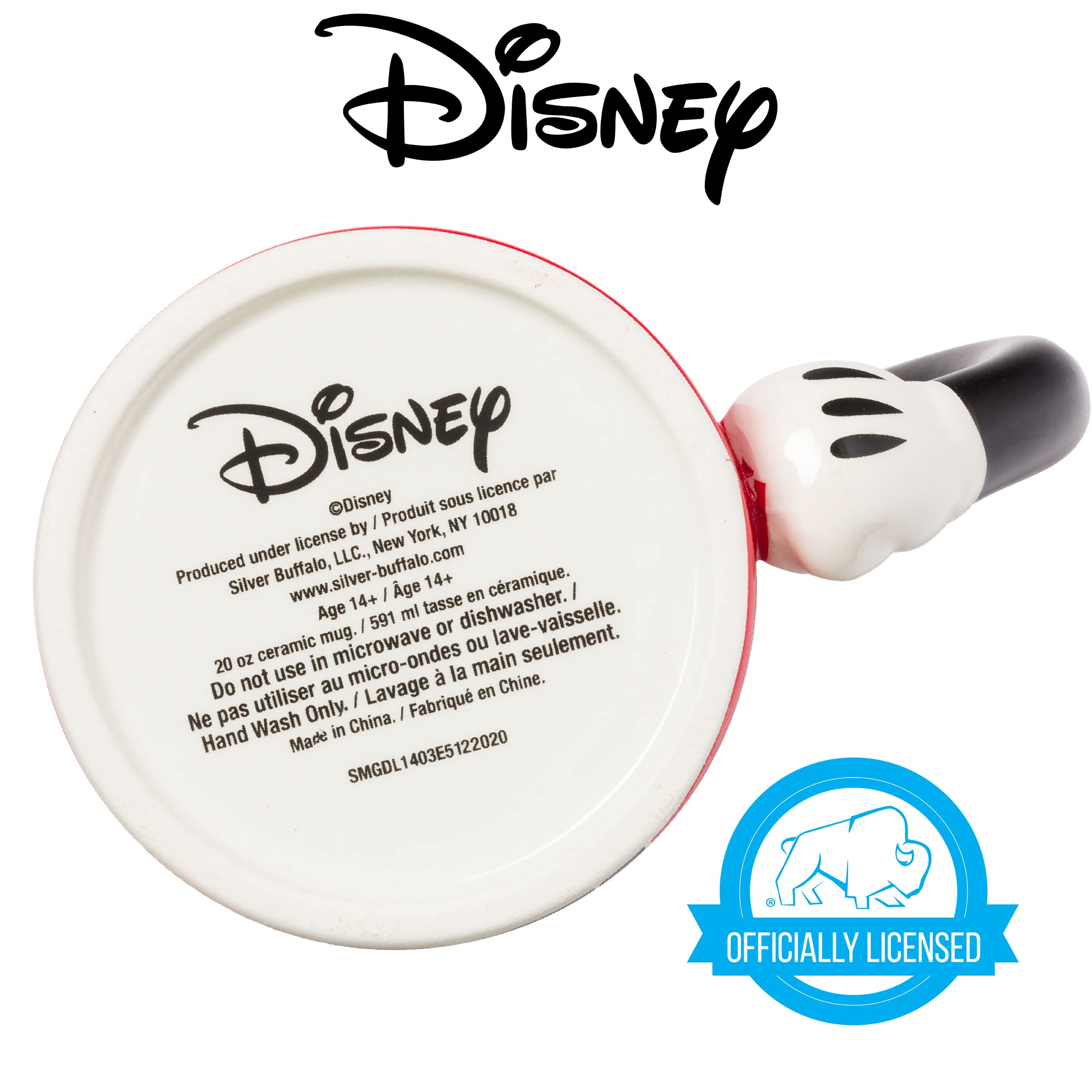 Silver Buffalo Disney Mickey Mouse Laughing Face Sculpted Handle Ceramic Mug, 20 Ounces