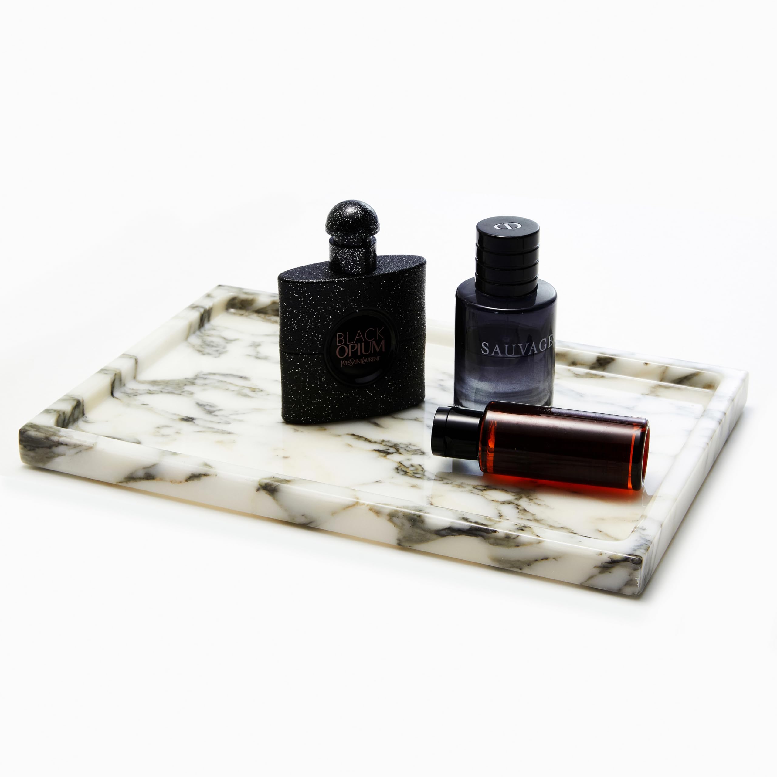 Lys&Lyx Natural Marble Vanity Tray: Genuine Stone Storage Tray For Home Decor, Bathroom, Kitchen, And Dresser (Non-Resin/Non-Cer