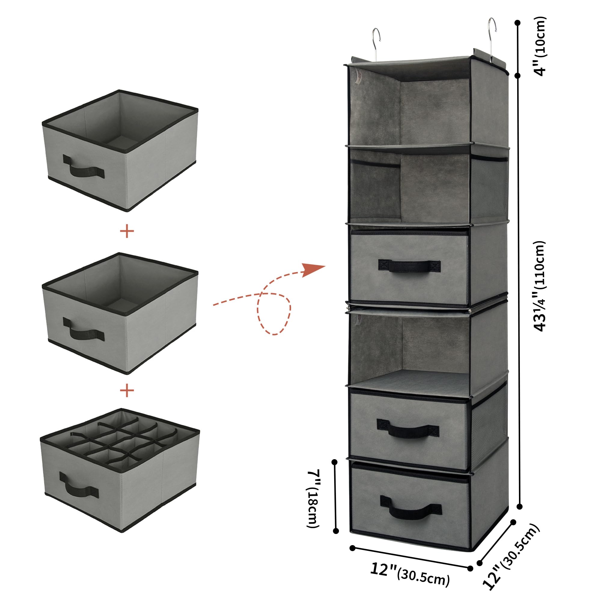 Granny Says 6-Shelf Hanging Closet Organizer, Separable To 2 Pack 3-Shelf, Closet Organization And Storage With 3 Different Draw