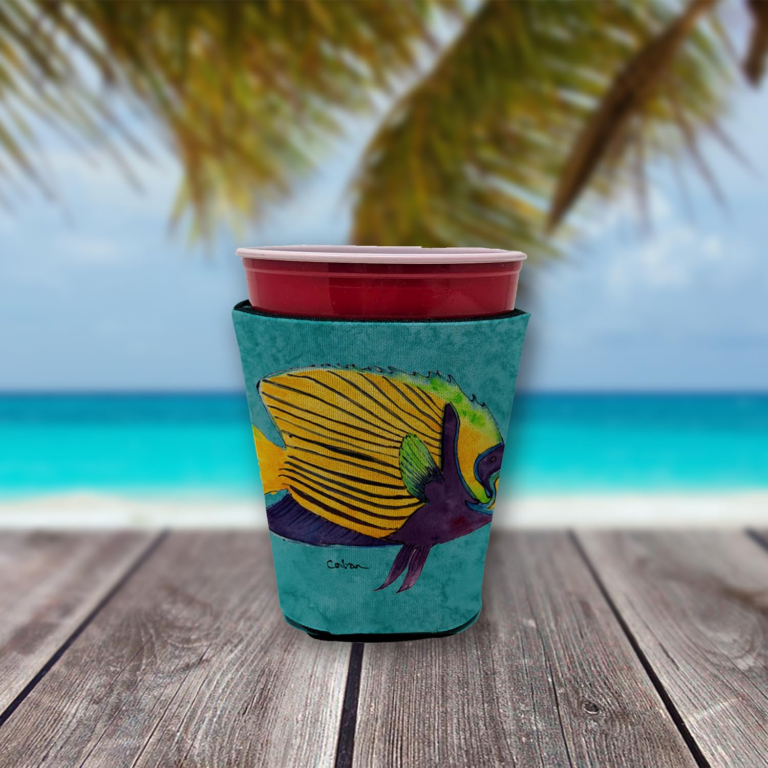 Tropical Fish Red Solo Cup Beverage Insulator Hugger
