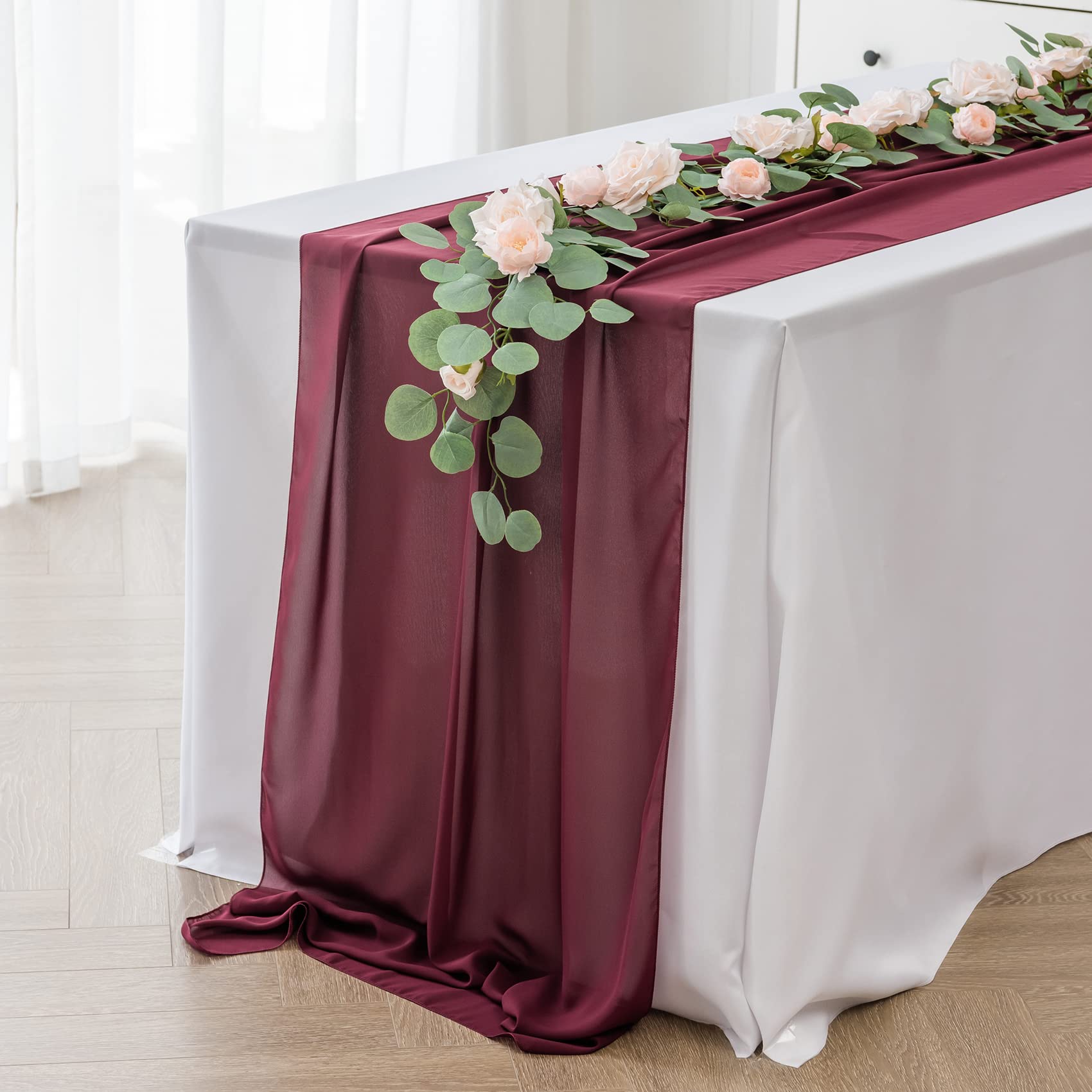 2Pack Chiffon Table Runner, Ailiti Wedding Table Runner, 29X120 Inches Gauze Table Runner, Rustic Sheer Table Decor For Romantic