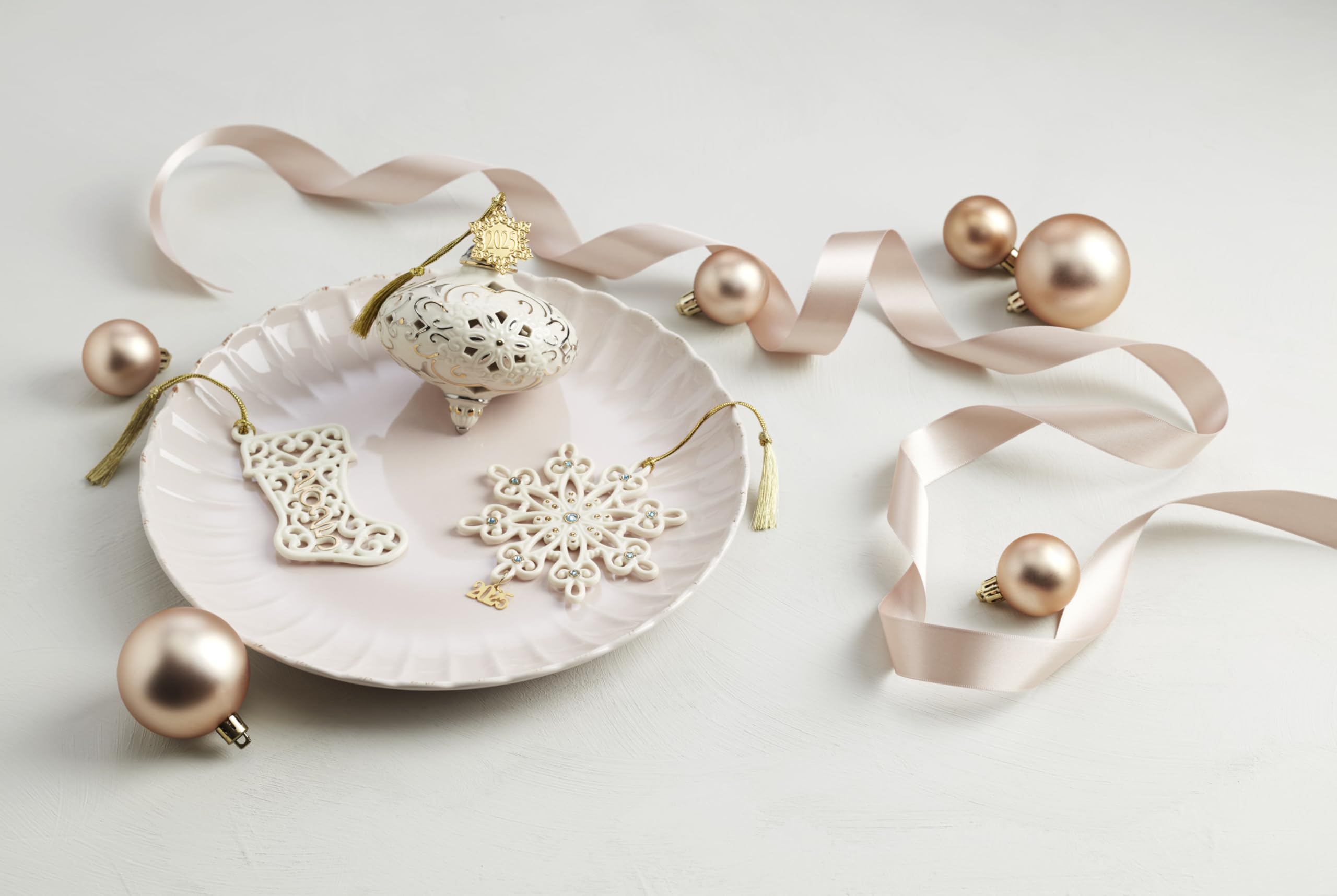 Lenox Ornament, 2025 A Year to Remember Stocking Ornament, Porcelain with Gold Accents and Gold Cord for Hanging, Tree Decoratio