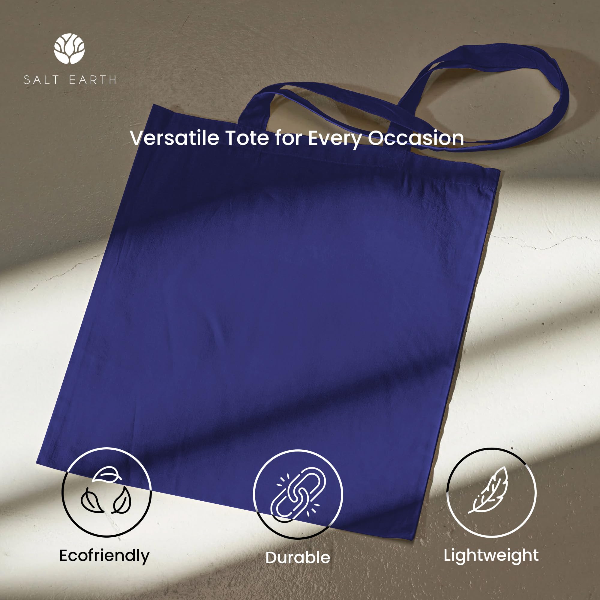 Salt Earth Pack Of 6, 100% Cotton Reusable Bulk Grocery Tote Bag, Reusable Shopping Bags, Suitable For Diy, Beach Tote Bag, Prom