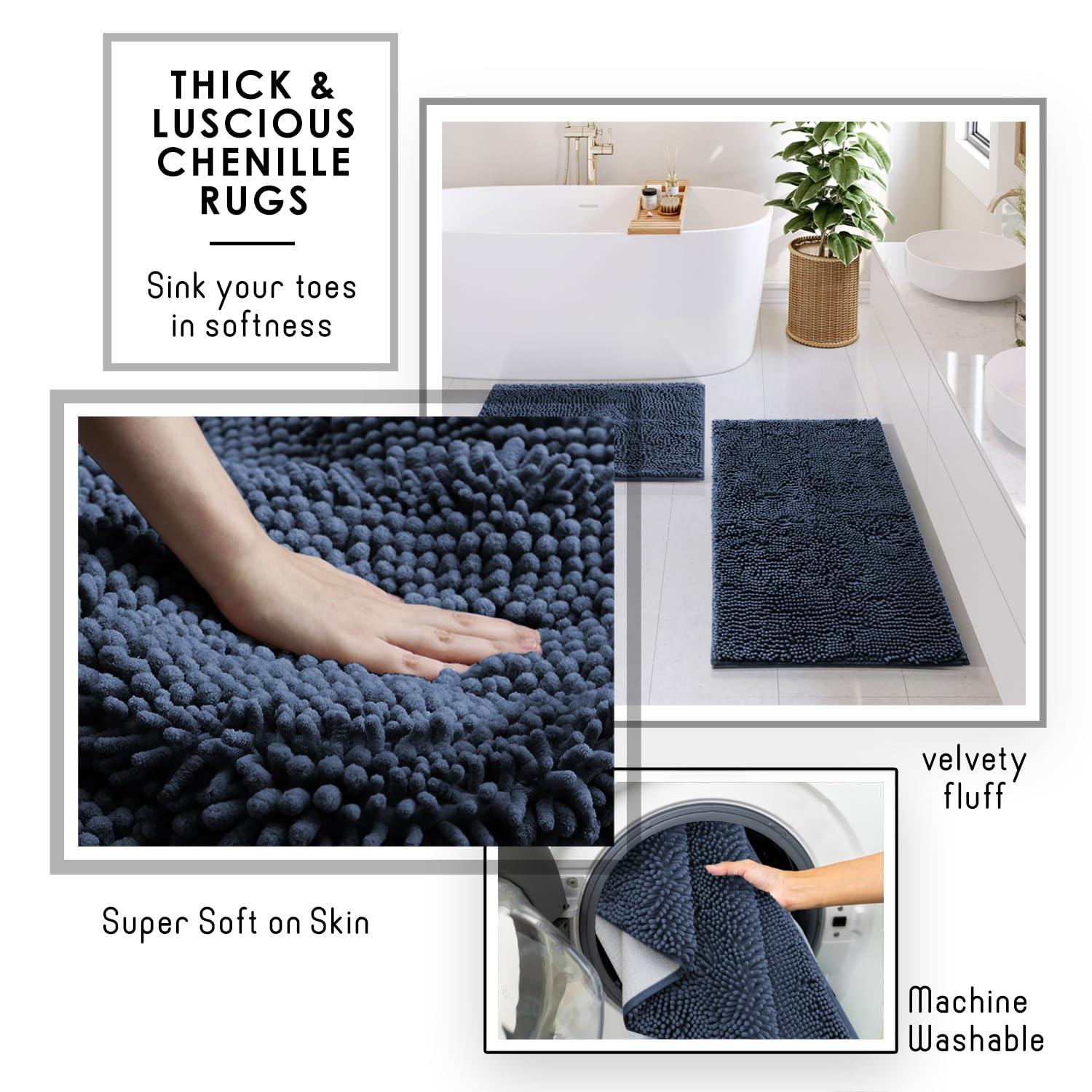 Clara Clark Bathroom Accessories Set - Navy Bathroom Set, Bathroom Sets With Shower Curtain And Rugs, 22Pc Shower Curtain Set Wi