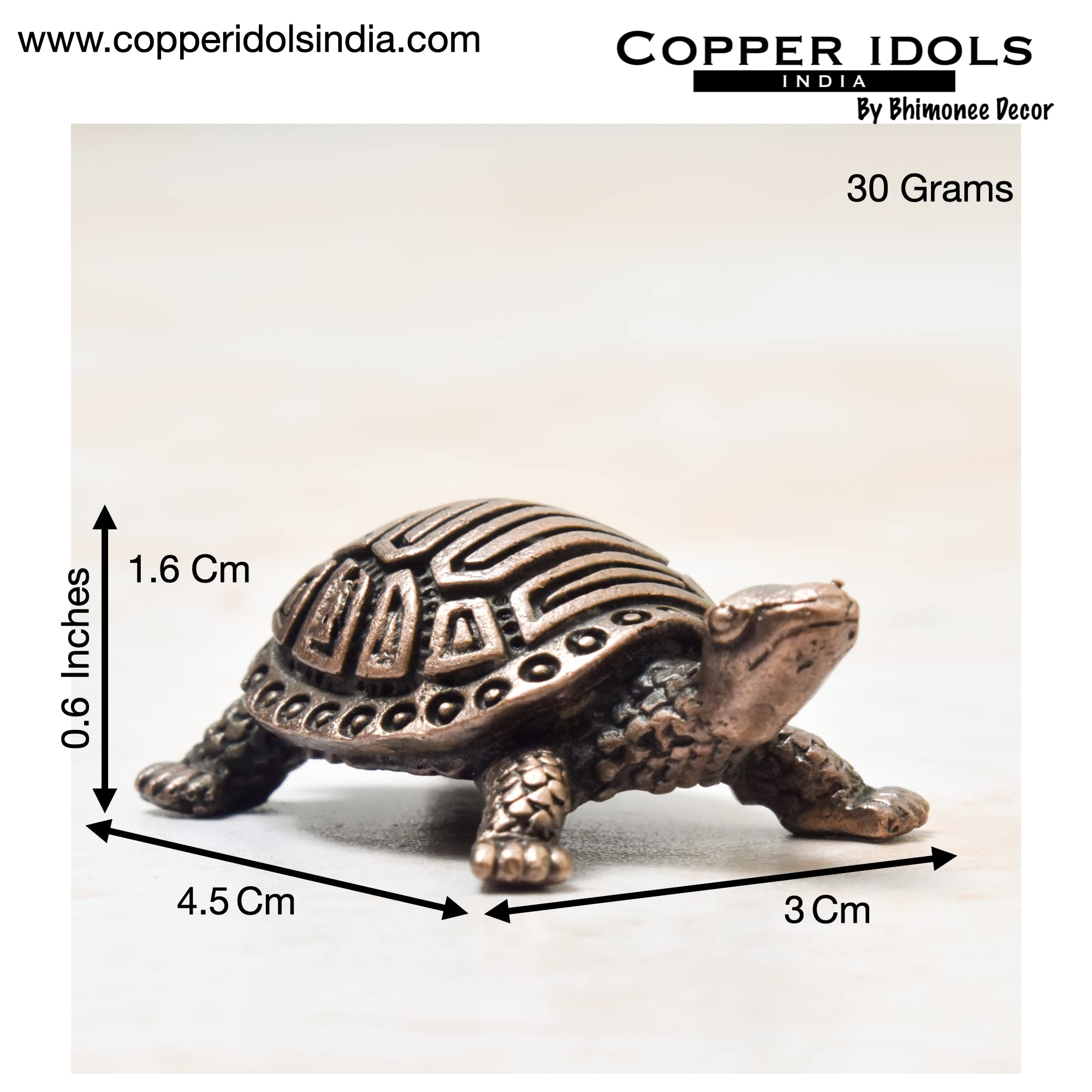 Copper Idols India Handmade Copper Kurma Tortoise With Plate | 0.6 Inch | Patina Antique Finish