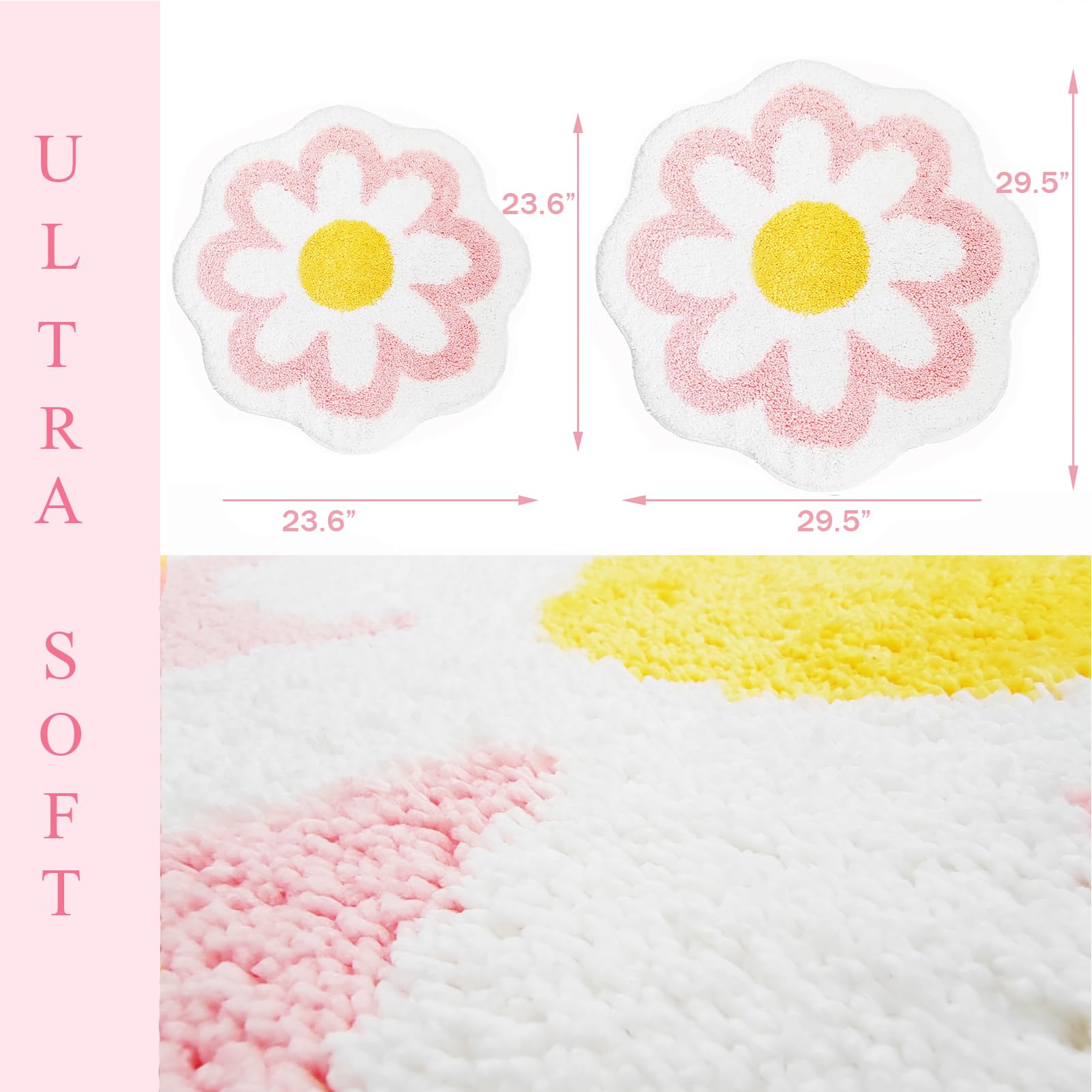 YRXRUS Flower Bath Mat, Light Pink Bathroom Rug, Beauty Bath Mats, Ultra Soft Microfiber Bath Rug, Machine Washable Flower Rug,