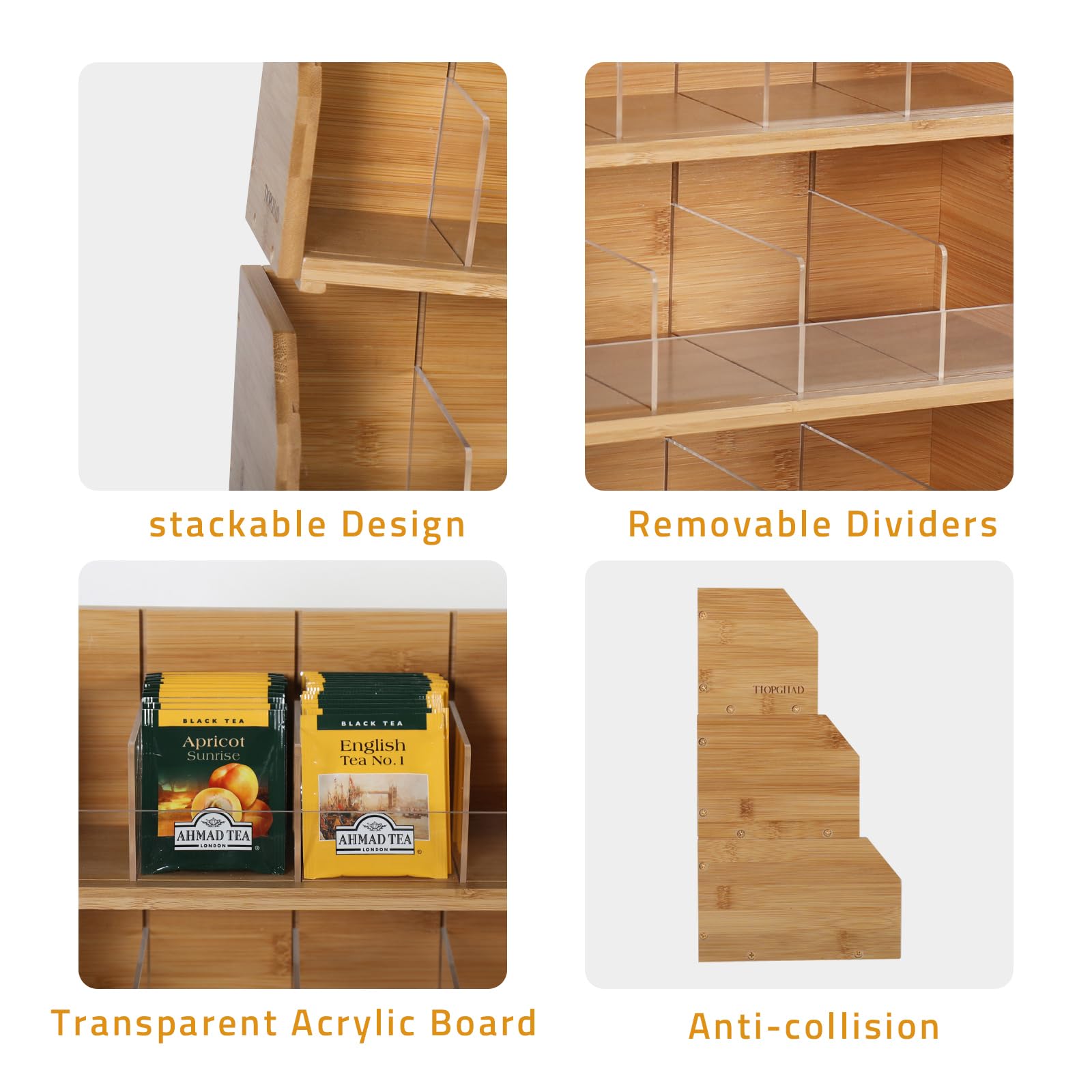 Tiopghad 3 Layer Stackable Bamboo Tea Bag Organizer Storage Holder For Tea Bags Wood Tea Box Containers Tea Rack Teabag Station