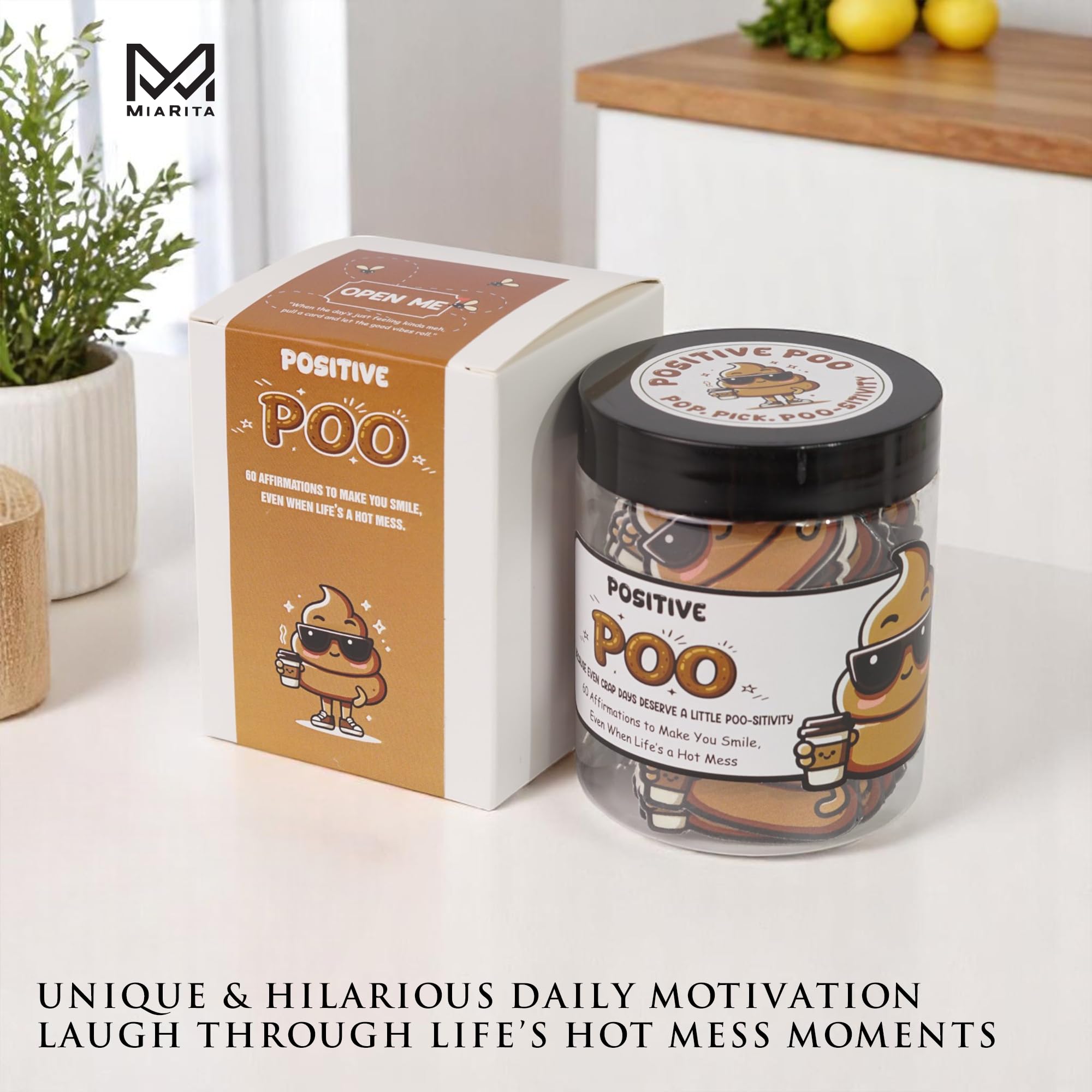 Positive Poo Jar - Funny Christmas Gag Gifts for Men, Teens, 60 Hilarious Affirmations, White Elephant Gift, Emotional Support J