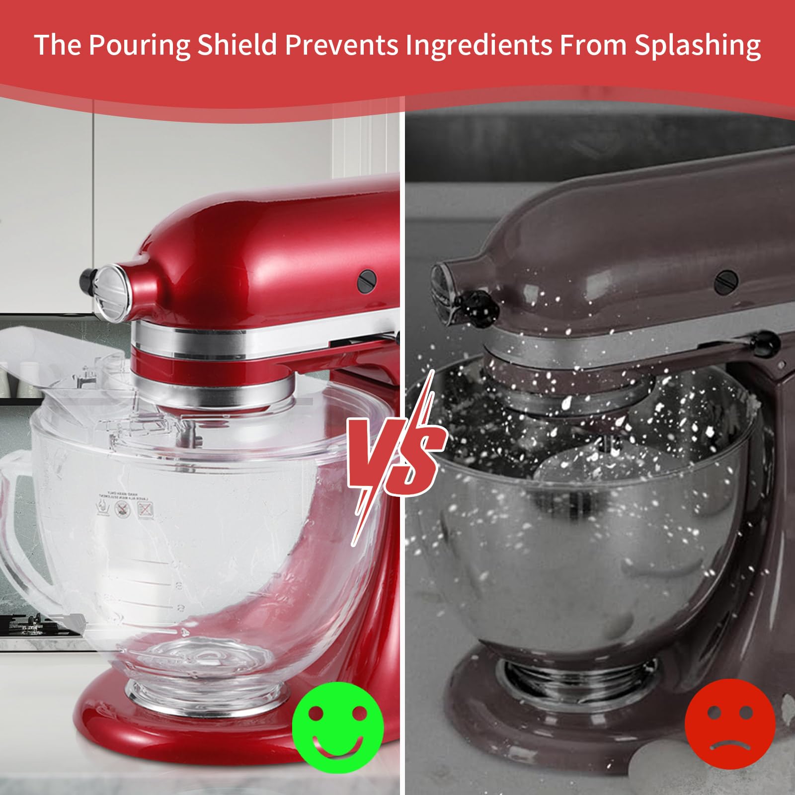 Updated Pouring Shield For Kitchenaid 4.5-5 Quart Tilt-Head Stand Mixers, Stand Mixer Splash Guard Fits Stainless Steel, Glass,