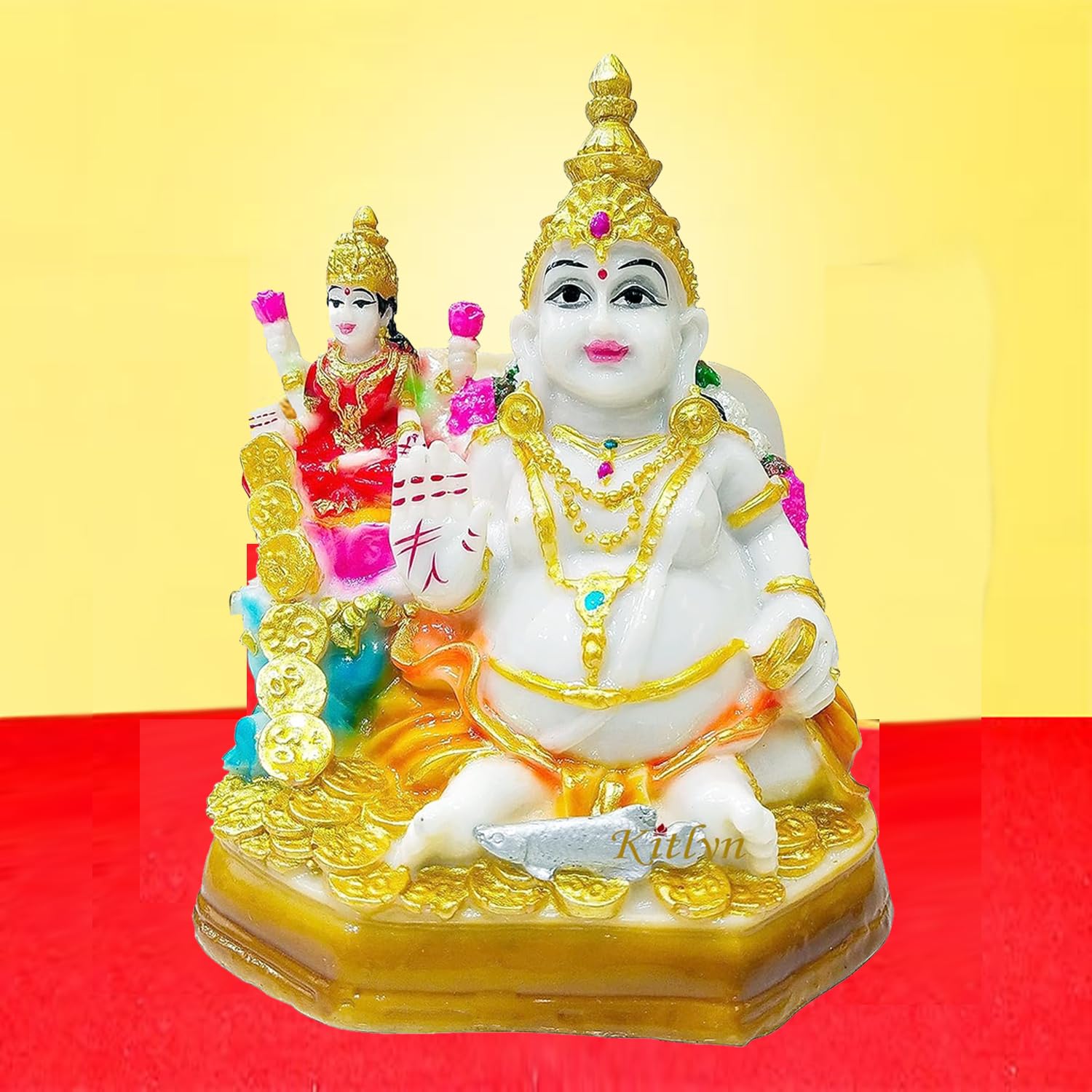Kitlyn Laxmi Kuber, Laxmi-Ganesh Coin Wealth For Success, Money & Increase In Finance Religious Idol & Figurine (Polyresin, Mult