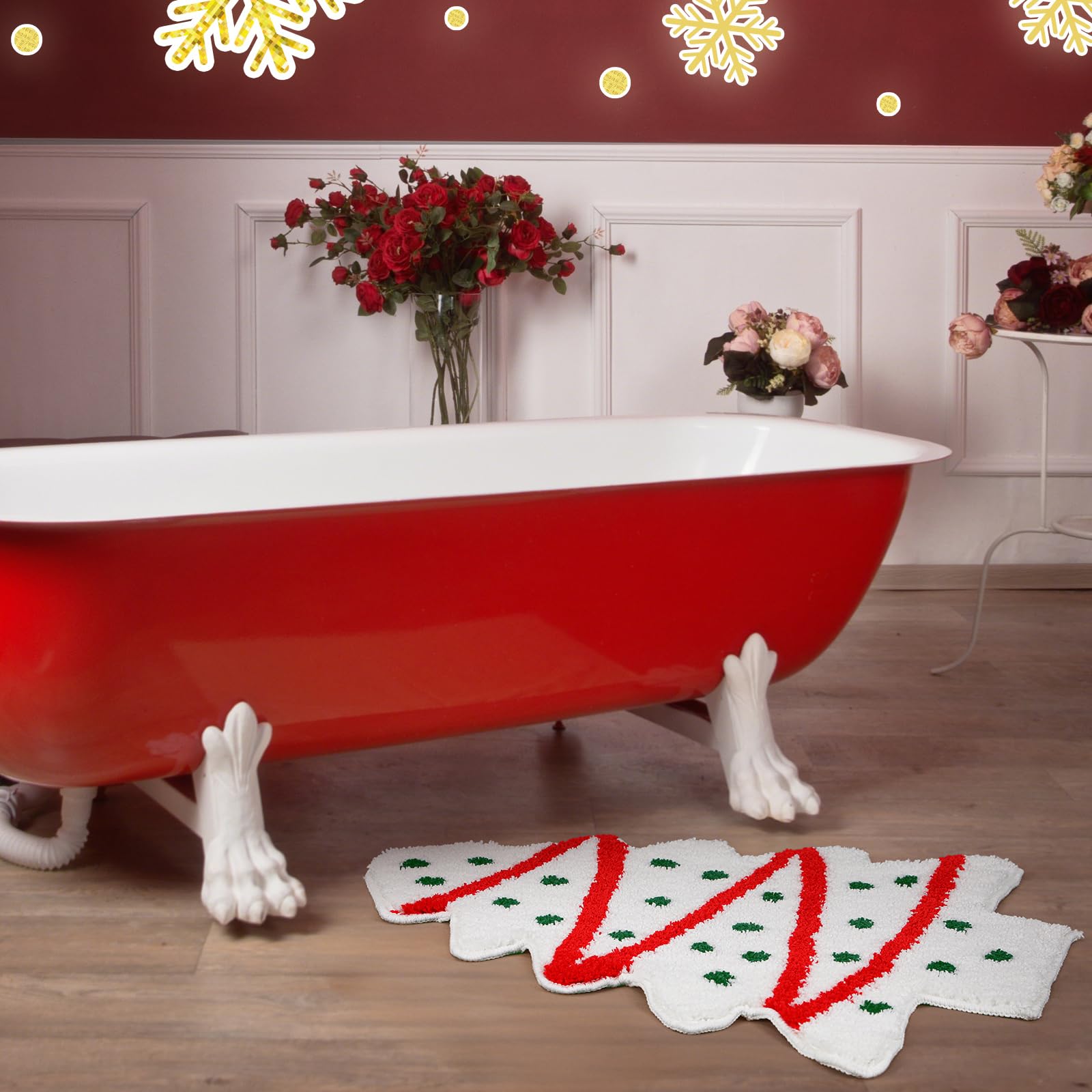 Drydiet Christmas Tree Cake Bathroom Rug Xmas Tree Door Mat Bath Mat Red White Green Shower Bathroom Decoration Rug Non Slip Was