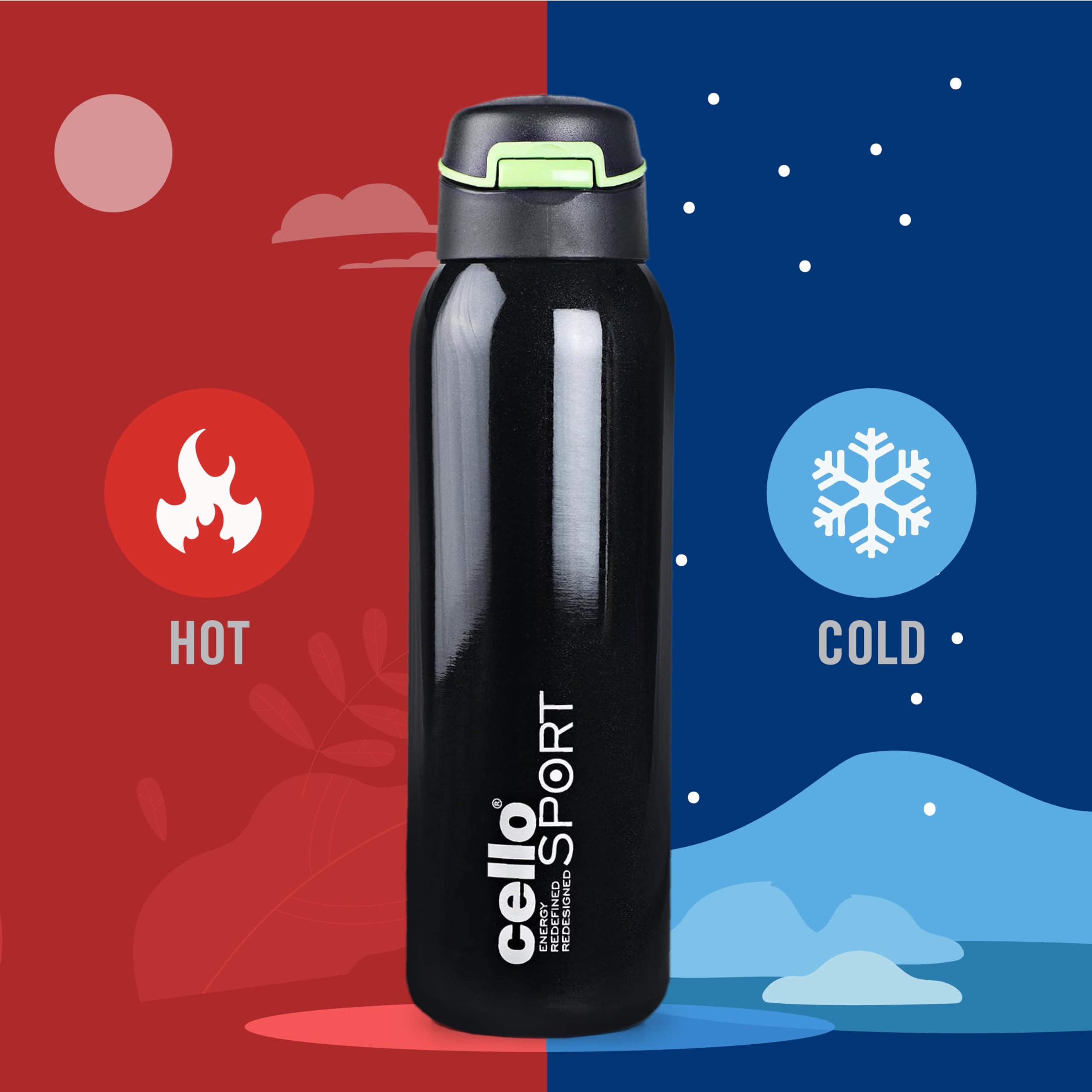 Cello Gym Star Thermosteel Flask, 650Ml, Black | 24 Hours Hot And Cold Flask | Leak Proof | Office Bottle | Sports | Home | Kitc