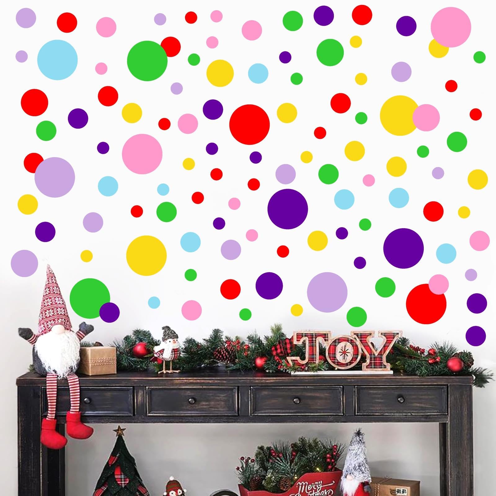 Christmas Wall Decals Polka Dots Wall Decals (154 Dots) Vinyl Wall Sticker Xmas Dots Wall Decals Indoor Rainbow Christmas Circle
