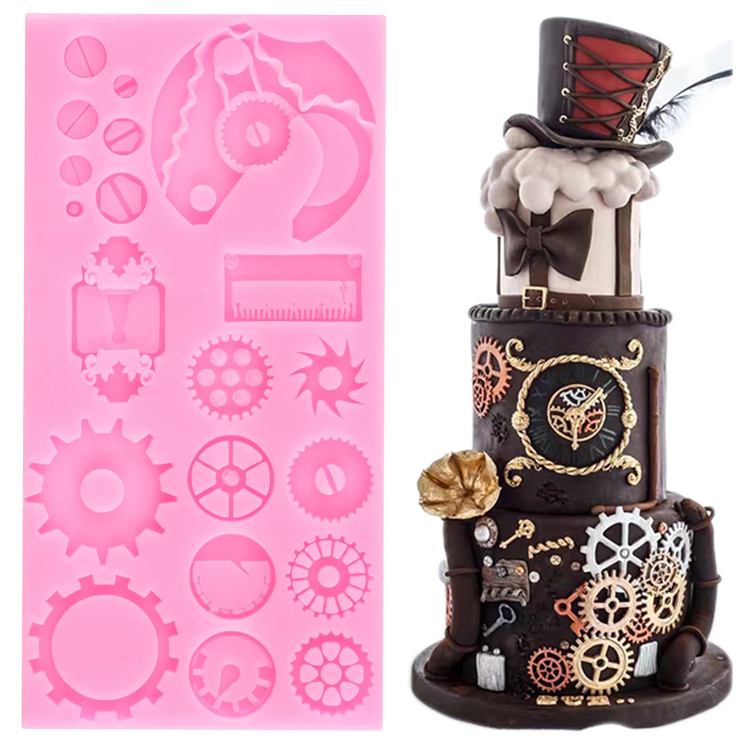 Zixiang Steampunk Gear Silicone Mold Compass Cogs Gears Teeth Fondant Molds For Steampunk Travel Themed Cake Decoration Chocolat