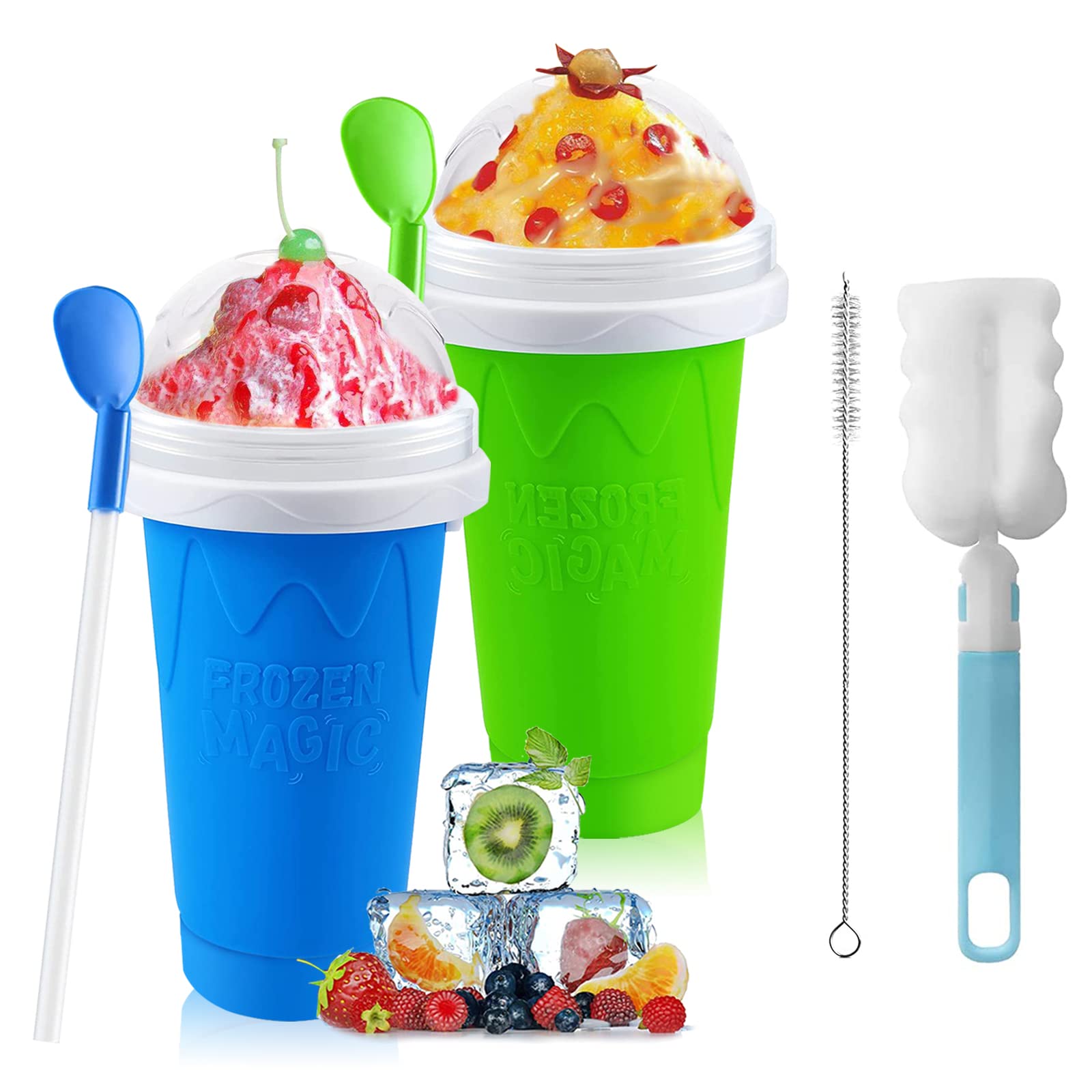 Qwayhome 2Pc Slushie Maker Cup,Diy Frozen Magic Slushy Cup,Double Layers Silica Smoothie Pinch Ice Cup,Quick Cooling Cup Homemad