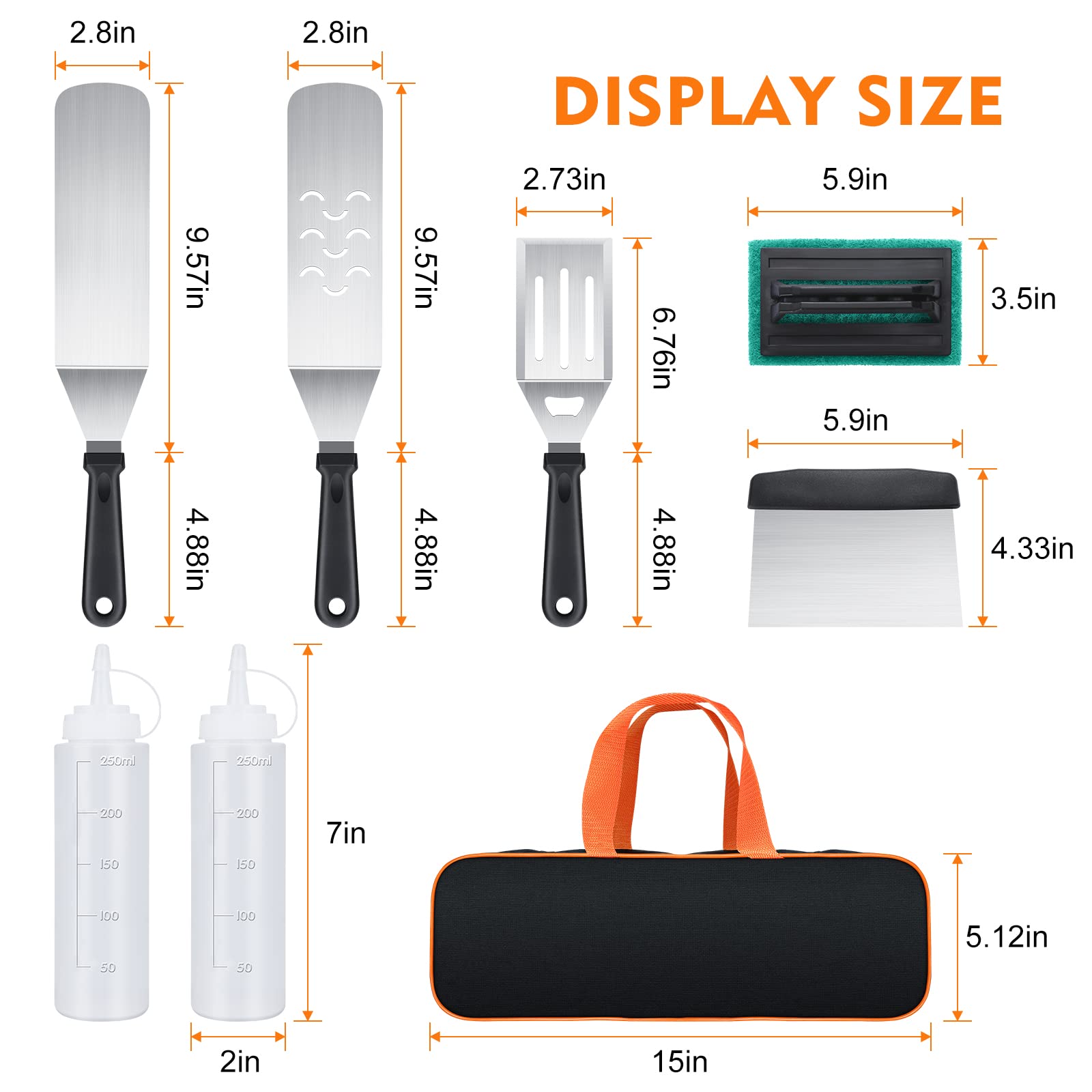 Blackstone Griddle Accessories Kit  8pcs Flat Top Grill Accessories Set for Blackstone and Camp Chef  Spatula  Griddle Cleaning Kit & Carry Bag for Great for Outdoor BBQ & Teppanyaki and Camping