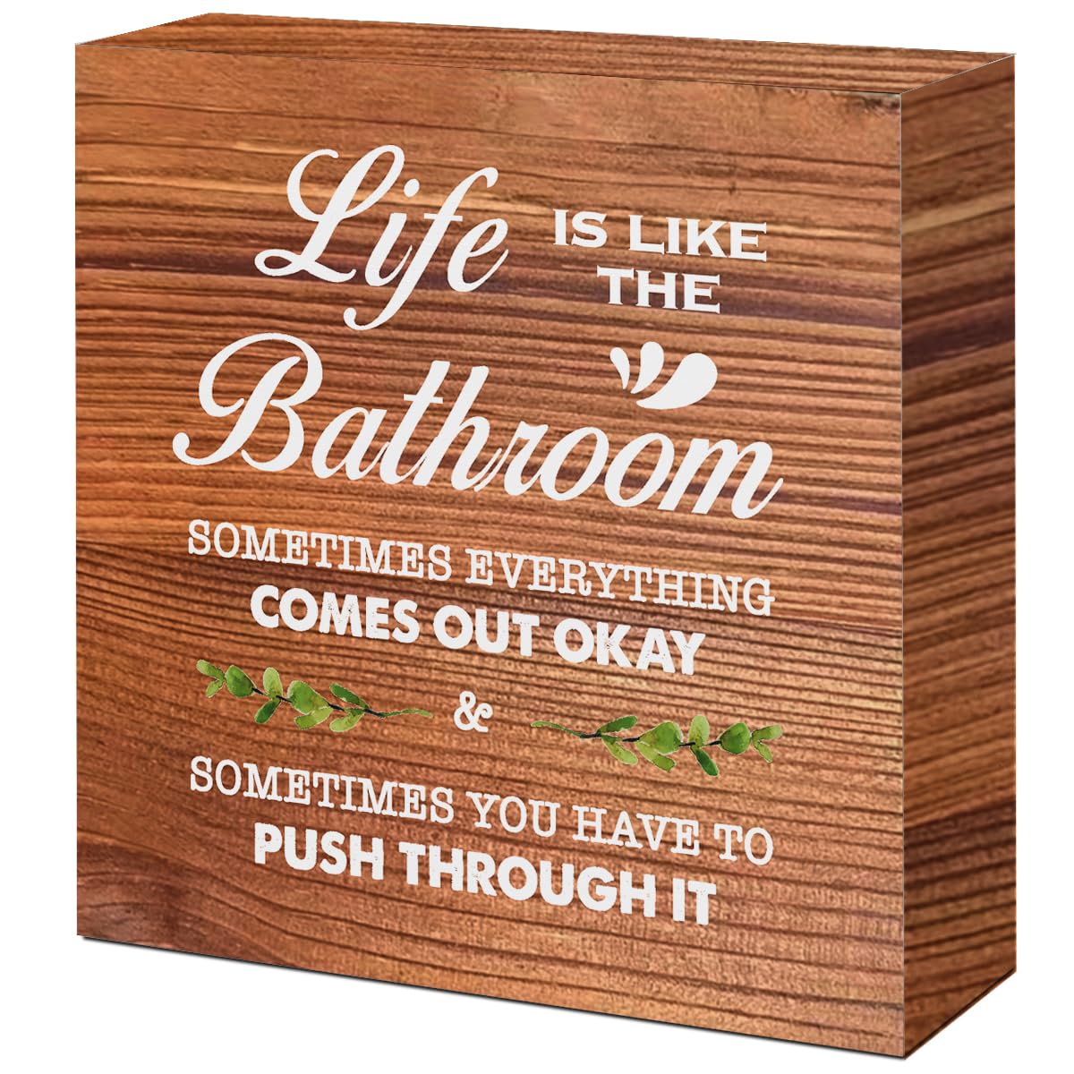 Brown Life is Like The Bathroom Wooden Box Sign Desk Decor,Funny Bathroom Wood Block Sign for Farmhouse Toilet Shelf Decor
