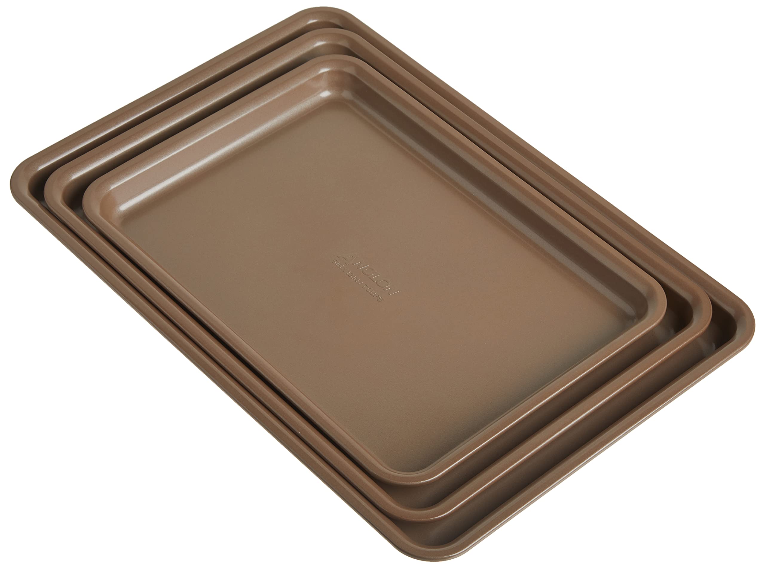 Anolon Gourmet Nonstick Bakeware Set With Nonstick Cookie Sheets / Baking Sheets - 3 Piece, Bronze Brown