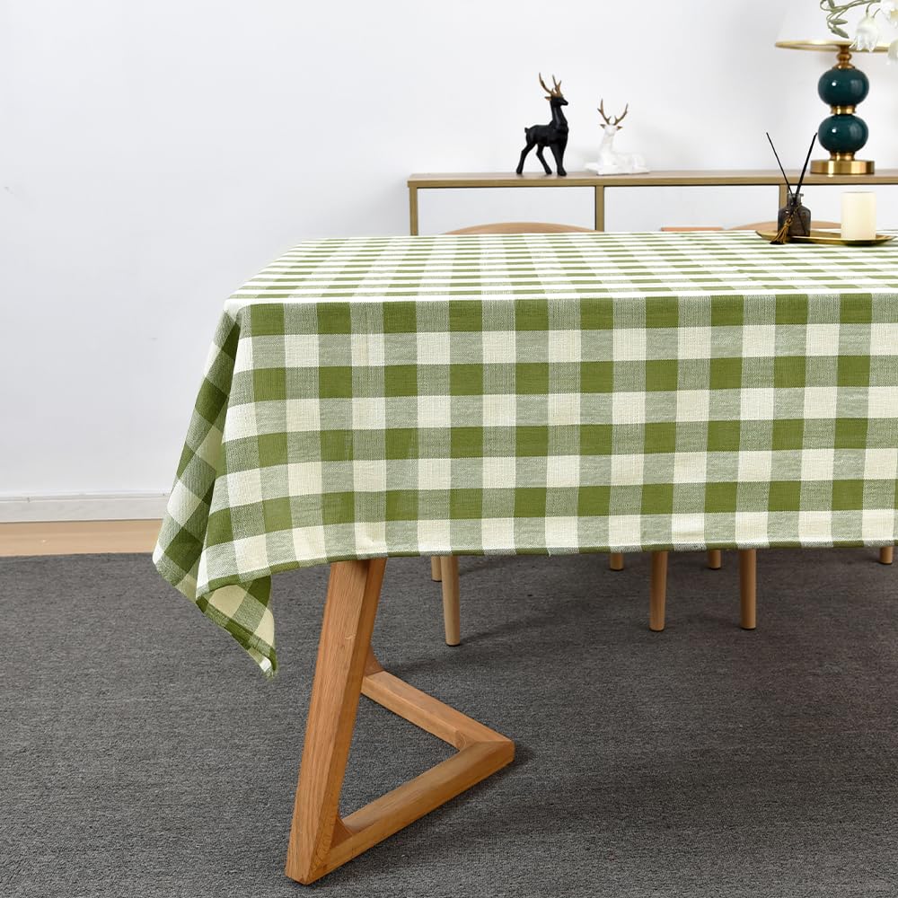 Yofori Gingham Tablecloth Rectangle Table Cloth Heavy Duty Cotton Checkered Table Cover for Spring Picnic Kitchen Dining(C-Sage 