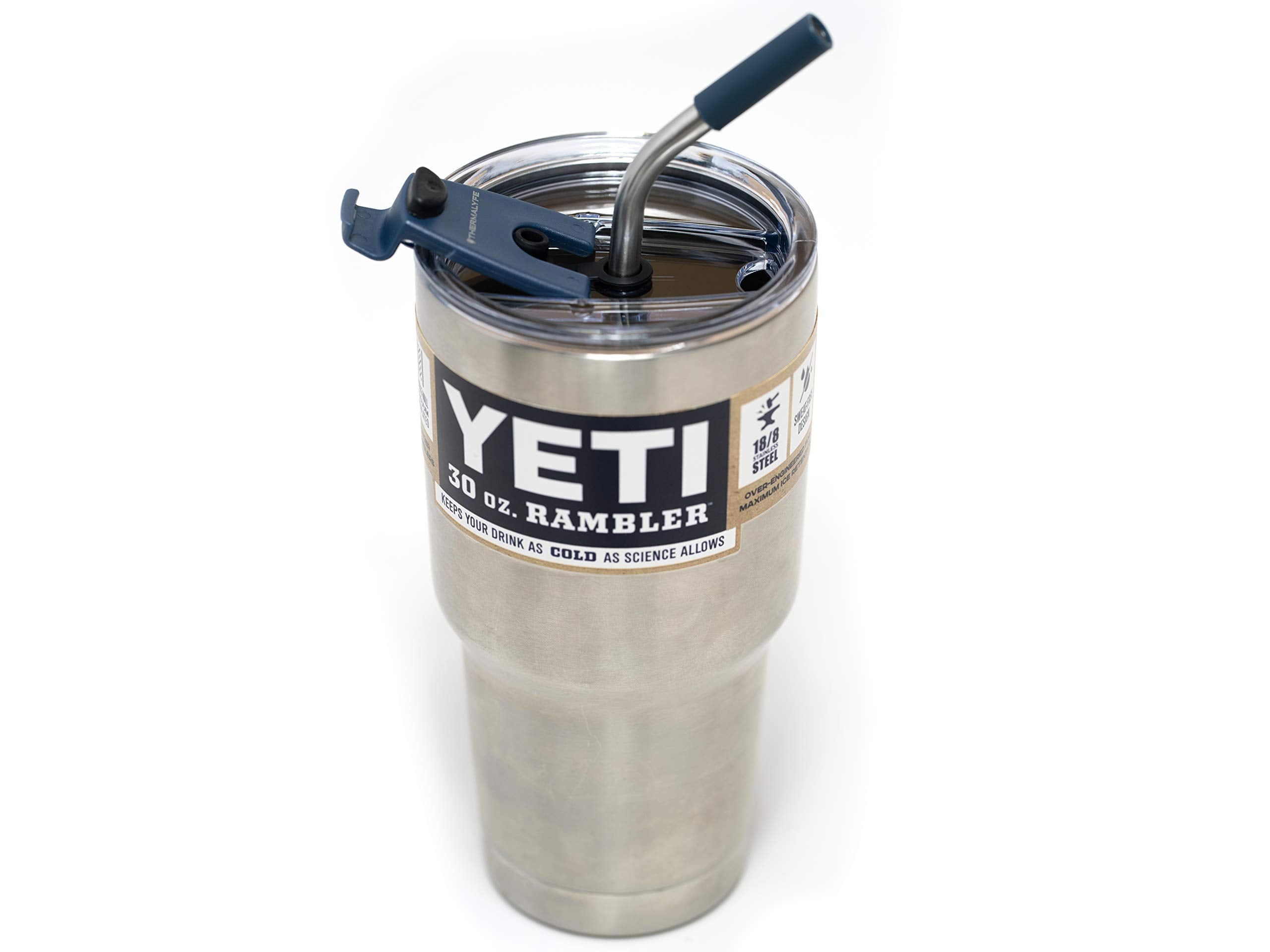 Spill Proof Tumbler Lid With Angled Stainless Steel Straw + Silicone Straw Tip + Straw Cleaning Brush For Yeti Rambler Or Ozark