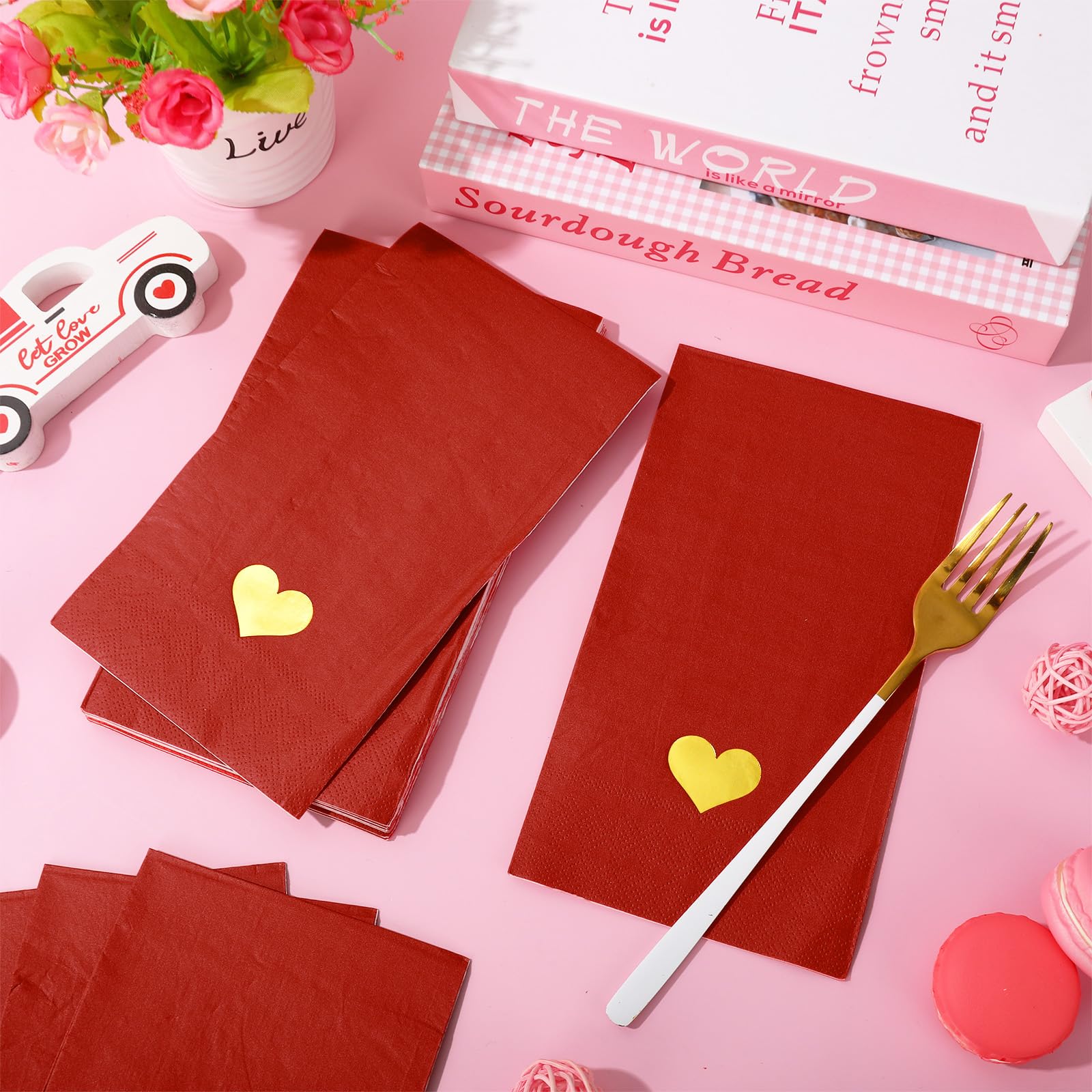 Jarthenaamcs Valentine'S Day Paper Guest Napkin Gold Foil Heart 3 Ply Disposable Napkin Red Dinner Hand Napkin Towel For Party S