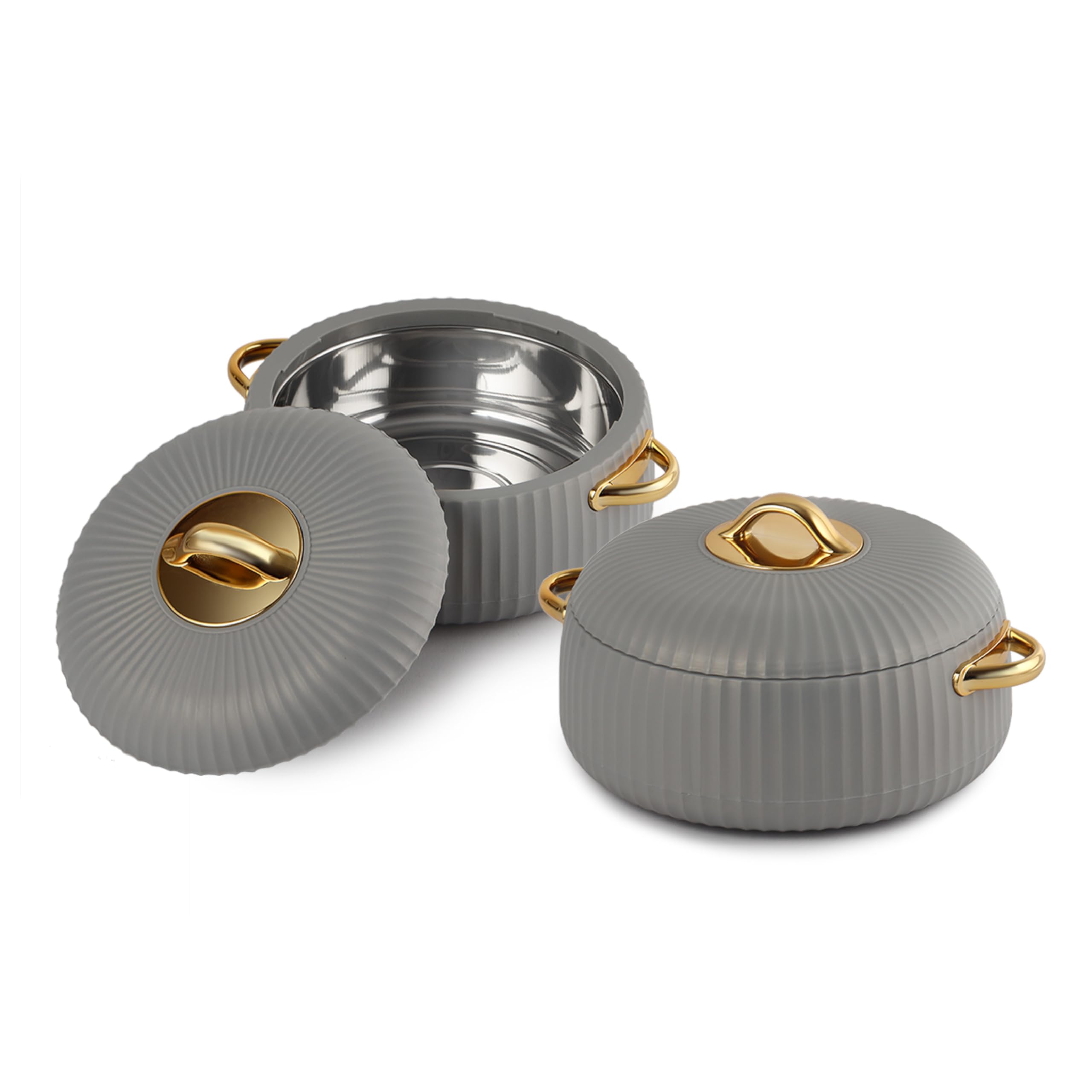 Cello Aurum Insulated Casserole Hot Pot Box Set Of 2 Pcs 1000Ml Grey | Easy To Serve Airtight Lid Hot Pot Case Keeps Food Hot & 