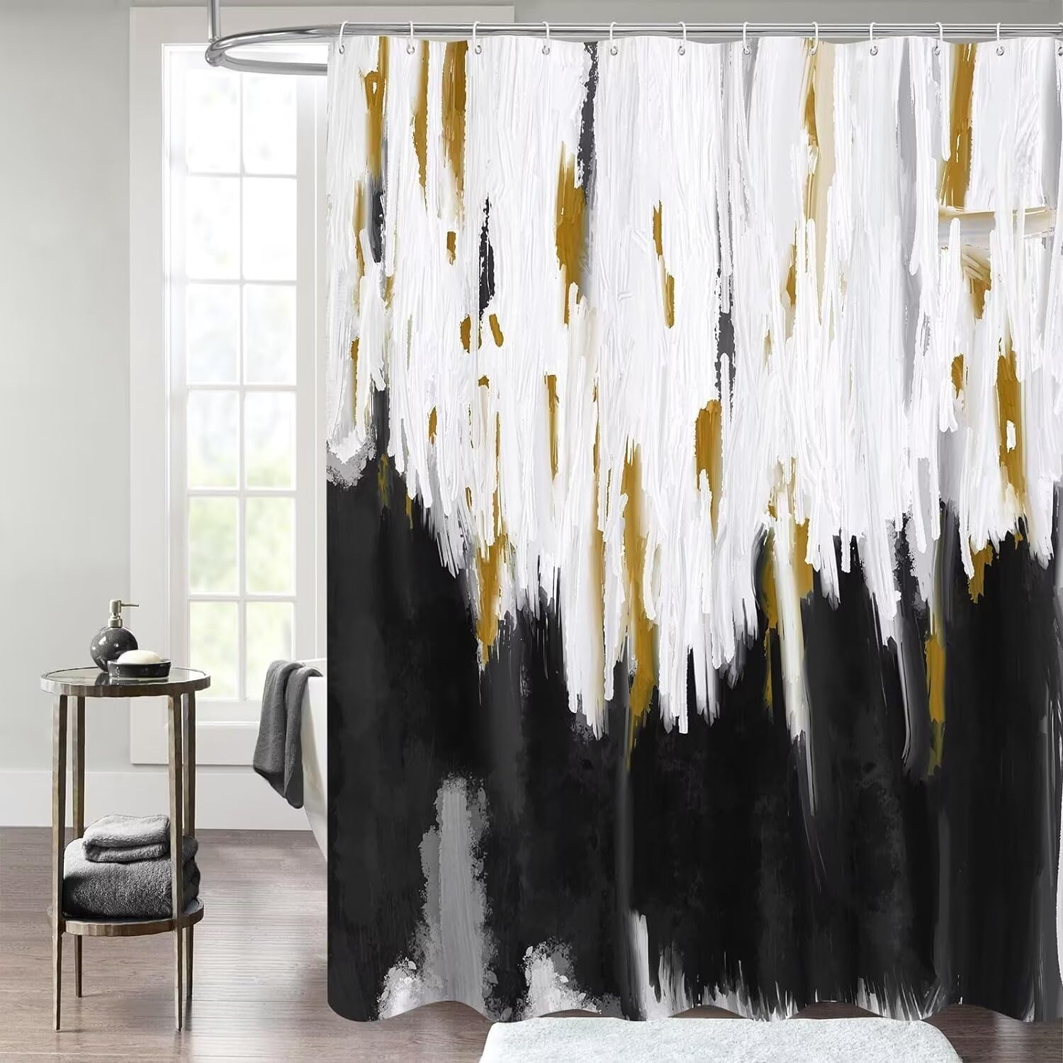 Apxpf 4 Pcs Black Bathroom Set Shower Curtain Set With Bathroom Mats Washable Bathroom Mat Set Shower Curtains For Bathroom Deco