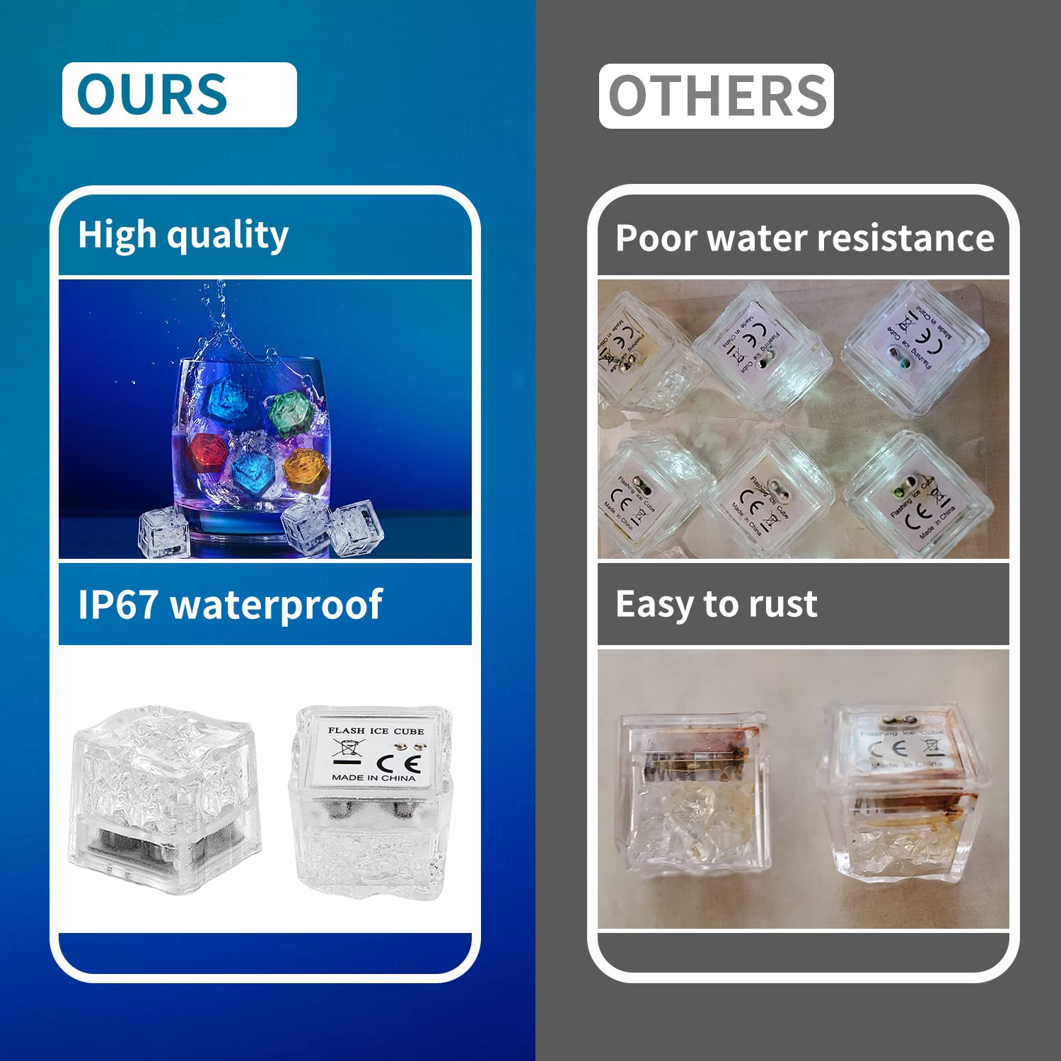 Light Up Ice Cubes, 24 Pack Multi Color Led Ice Cubes For Drinks Glow In The Dark Ice Cubes, Reusable Glowing Flashing Ice Cube