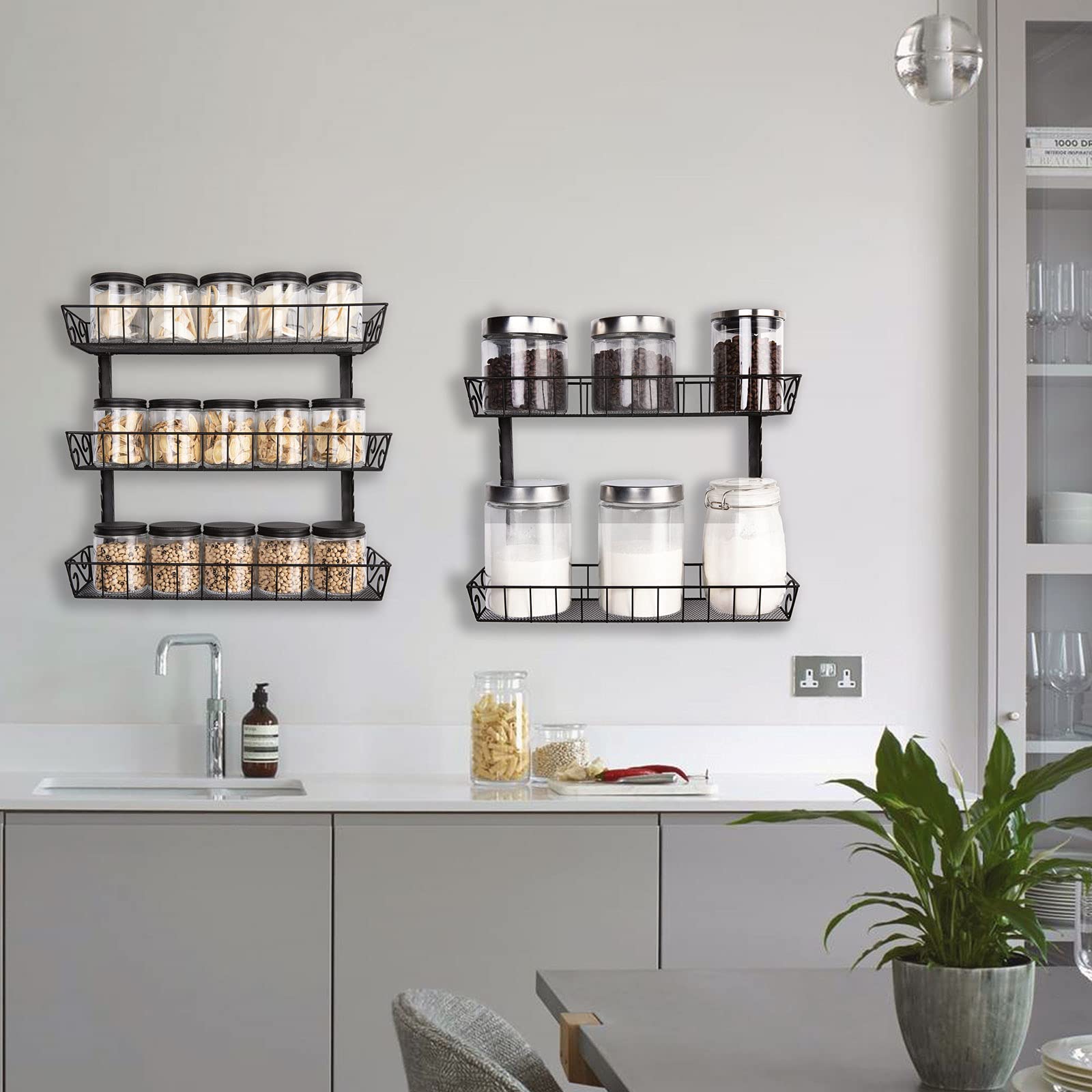 SWOMMOLY 12-Tier Adjustable Wall Mount Spice Rack Organizer, Black Alloy Steel, Model Rack101D, Multi-use Storage for Kitchen Pantry