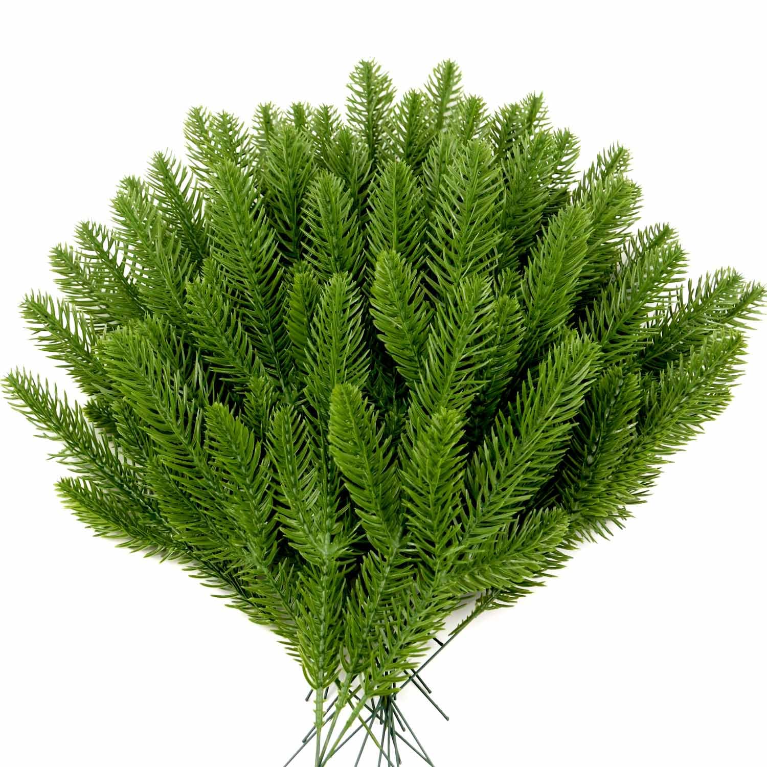 Artificial Pine Branches 50 Pcs, Christmas Tree Filler Green Plants, Faux Needle Stems for Garland Wreath Decorating, Evergreen 