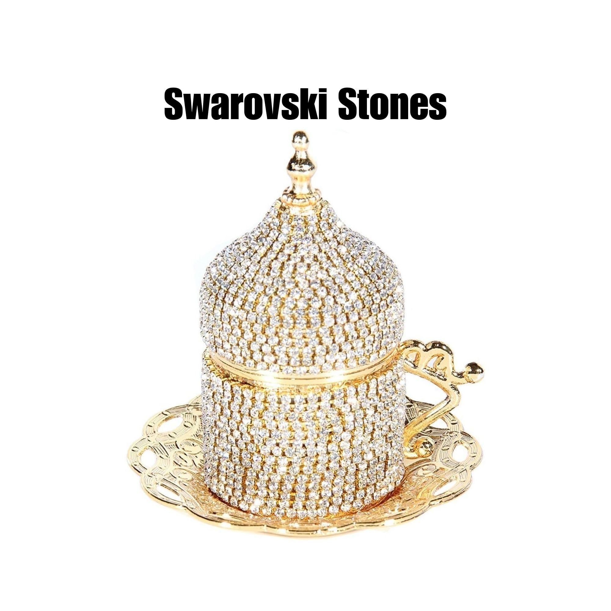 2 Count Turkish Coffee Cup Set Saucers Holders Decorated (Gold)