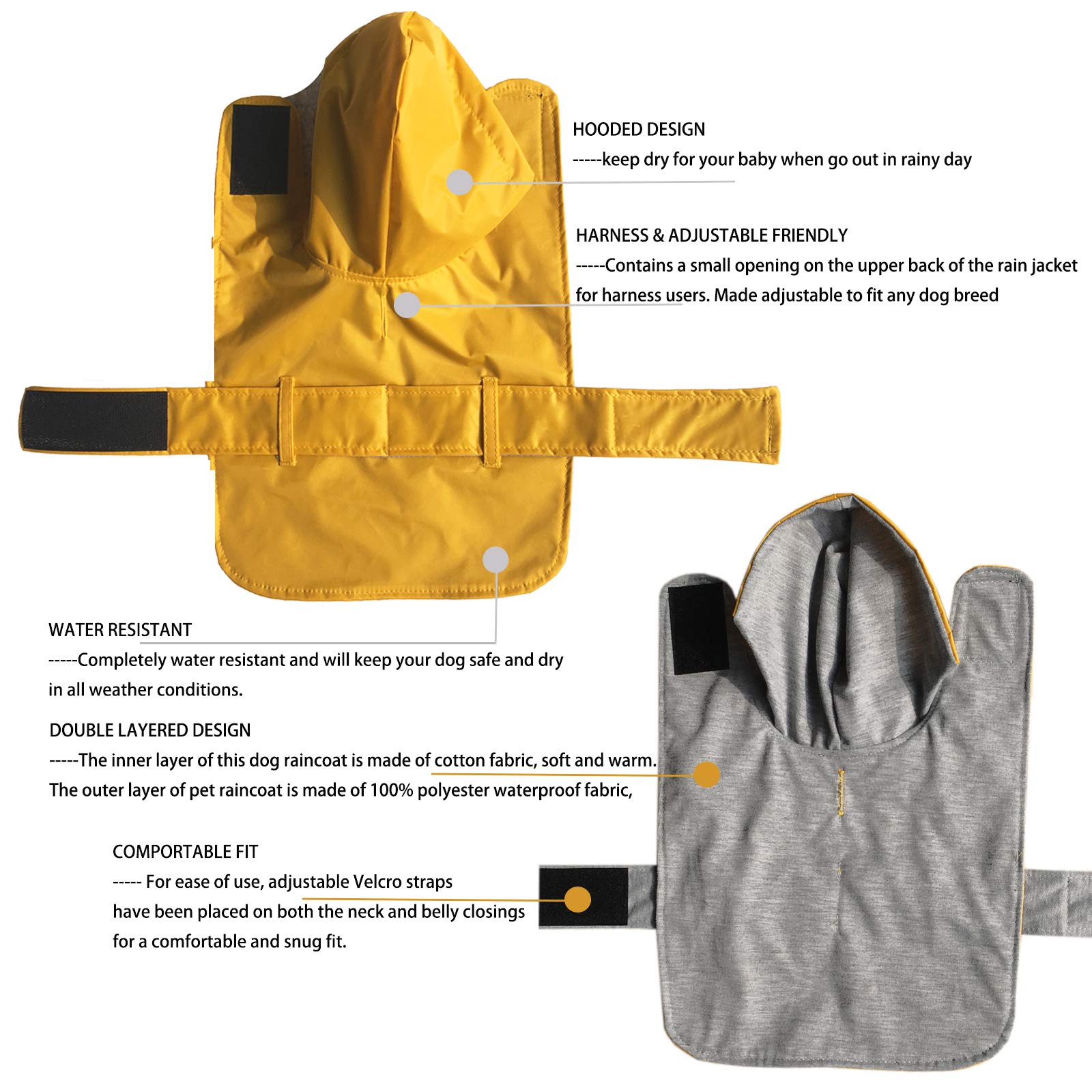 Leerking Dog Raincoat Hooded Leash Hole 10 Sizes, Waterproof Double Layer Dog Rain Coat Jacket With Cotton Lining For Small Medi