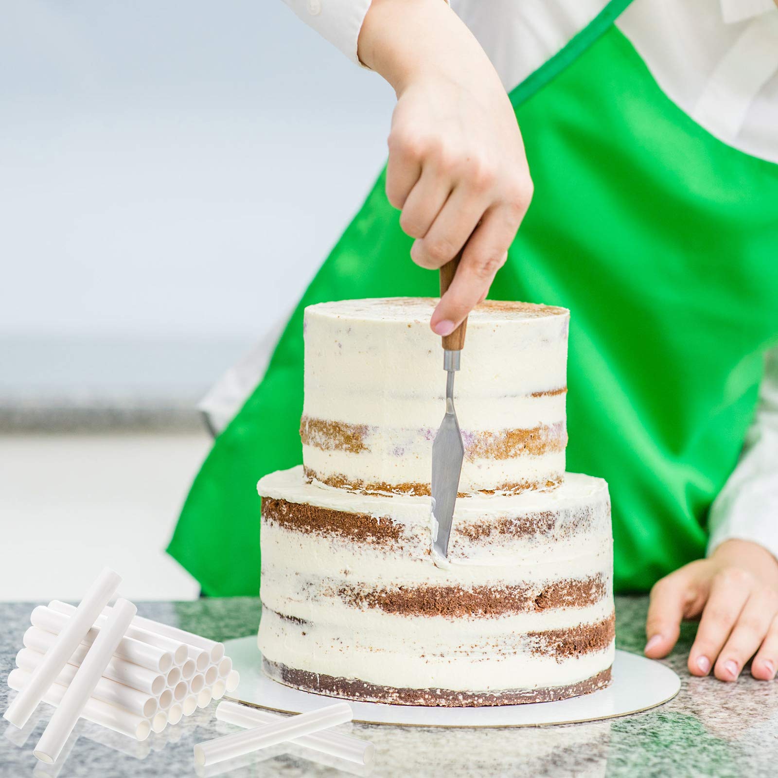 24 Pieces White Plastic Cake Dowels Rods for Tiered Cake Hollow Cake Sticks Wedding Cake Support Rods Round Cake Straws for Stacking and Supporting (0.75 Inch Diameter  6 Inch Length)