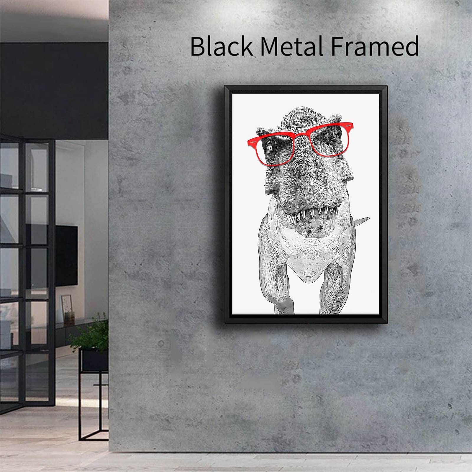 Black And White Dinosaur Art Print Girls Nursery Wall Art Canvas Painting Farm Animal Nordic Poster-08X12Inch(20X30Cm)-Wooden Fr