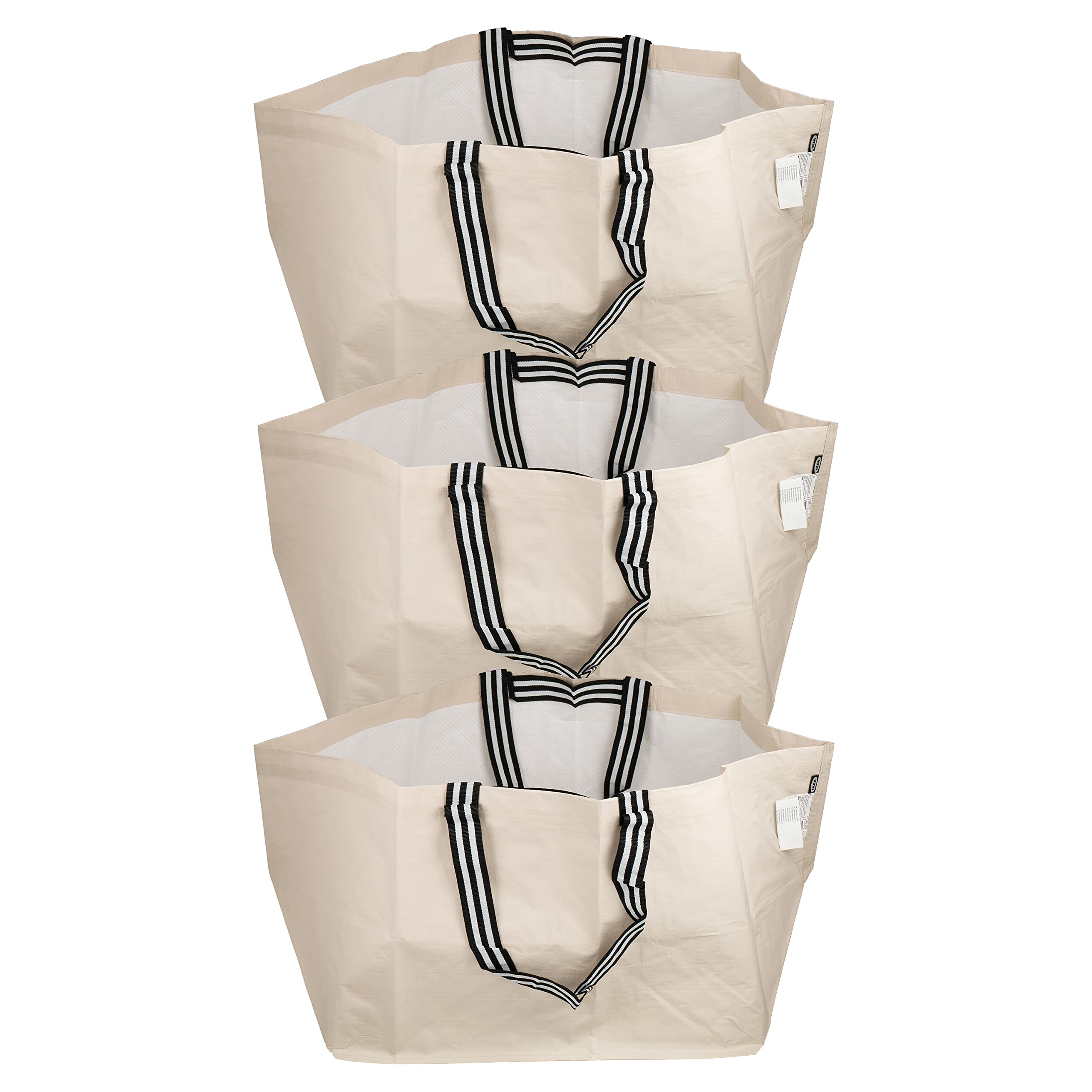 Ikea Gorsnygg Large Reusable Carrier Bag (Frakta-Style), Light Beige With Striped Handles, 57X37X39Cm, 71L, 205.041.94 - Set Of