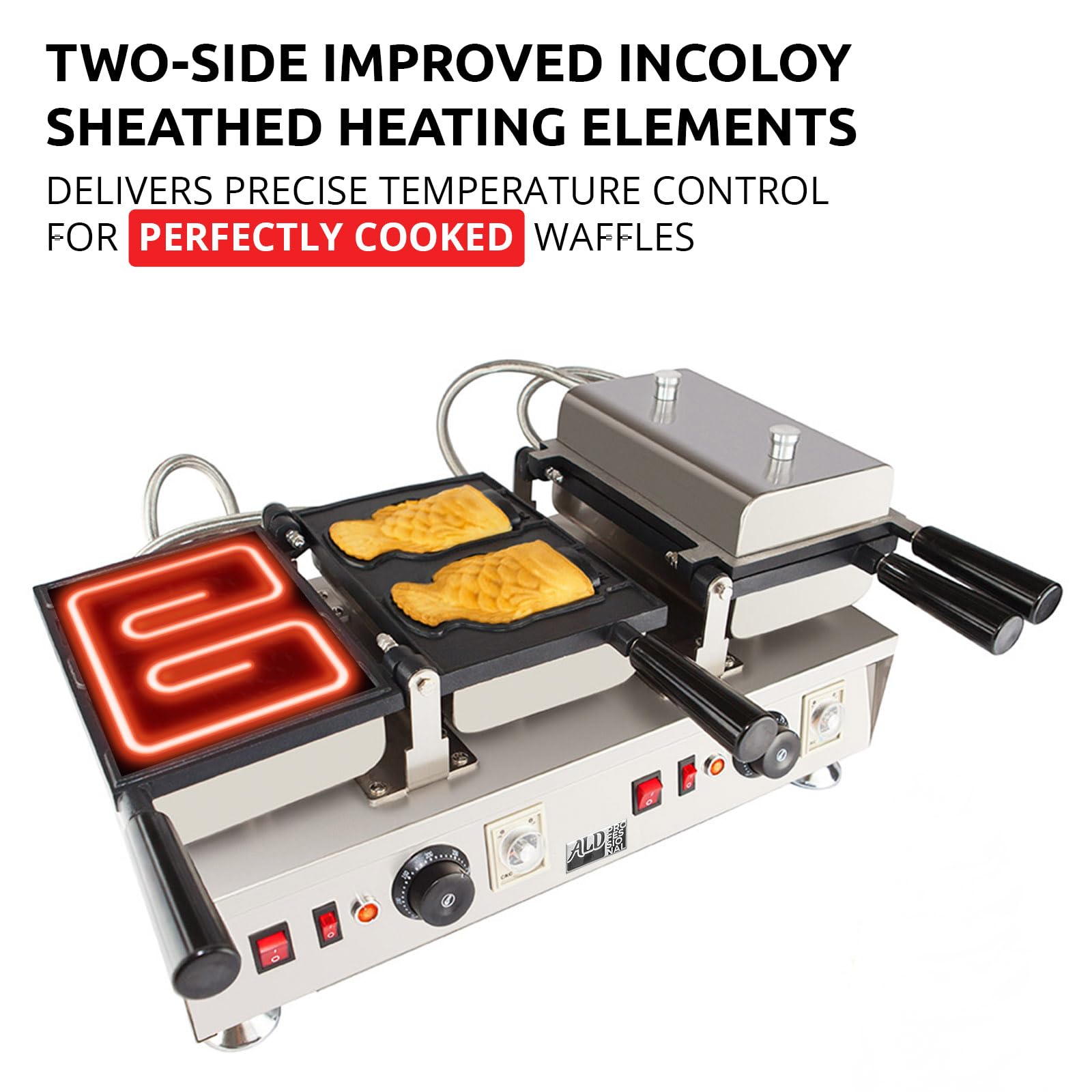 Aldkitchen Open Mouth Fish Waffle Machine | Stainless Steel Electric Taiyaki Maker With Nonstick Baking Molds | Fish Shaped Ice