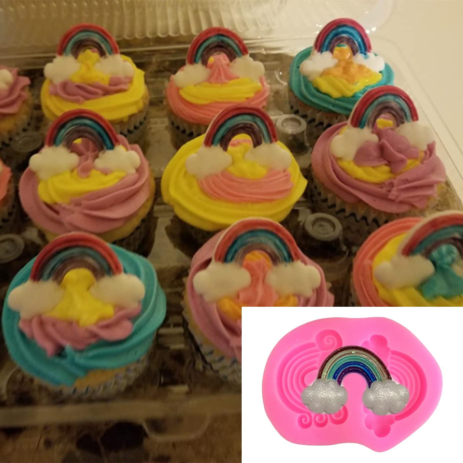 Rainbow Silicone Molds For Cake Cupcake Topper Decoration, Fondant Mold For Chocolate Gum Paste Candy Craft Polymer Clay Mould B